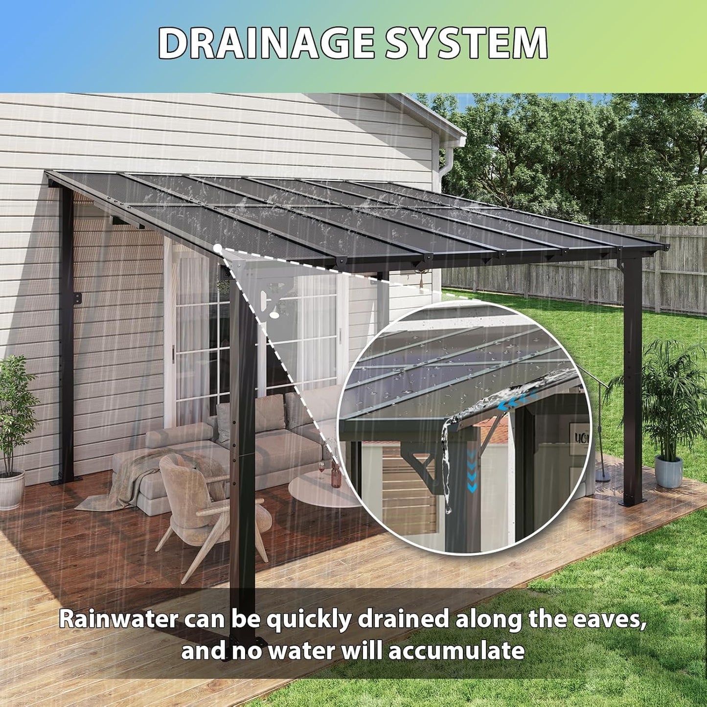 Aoxun 12'x 10' Premium Gazebo with Aluminum Top Frame & Polycarbonate Panel, Wall Mounted Gazebos Pergola, Outdoor Patio Lean to Gazebo, Awnings with Sloped Roof, for Backyard, Porch, Deck