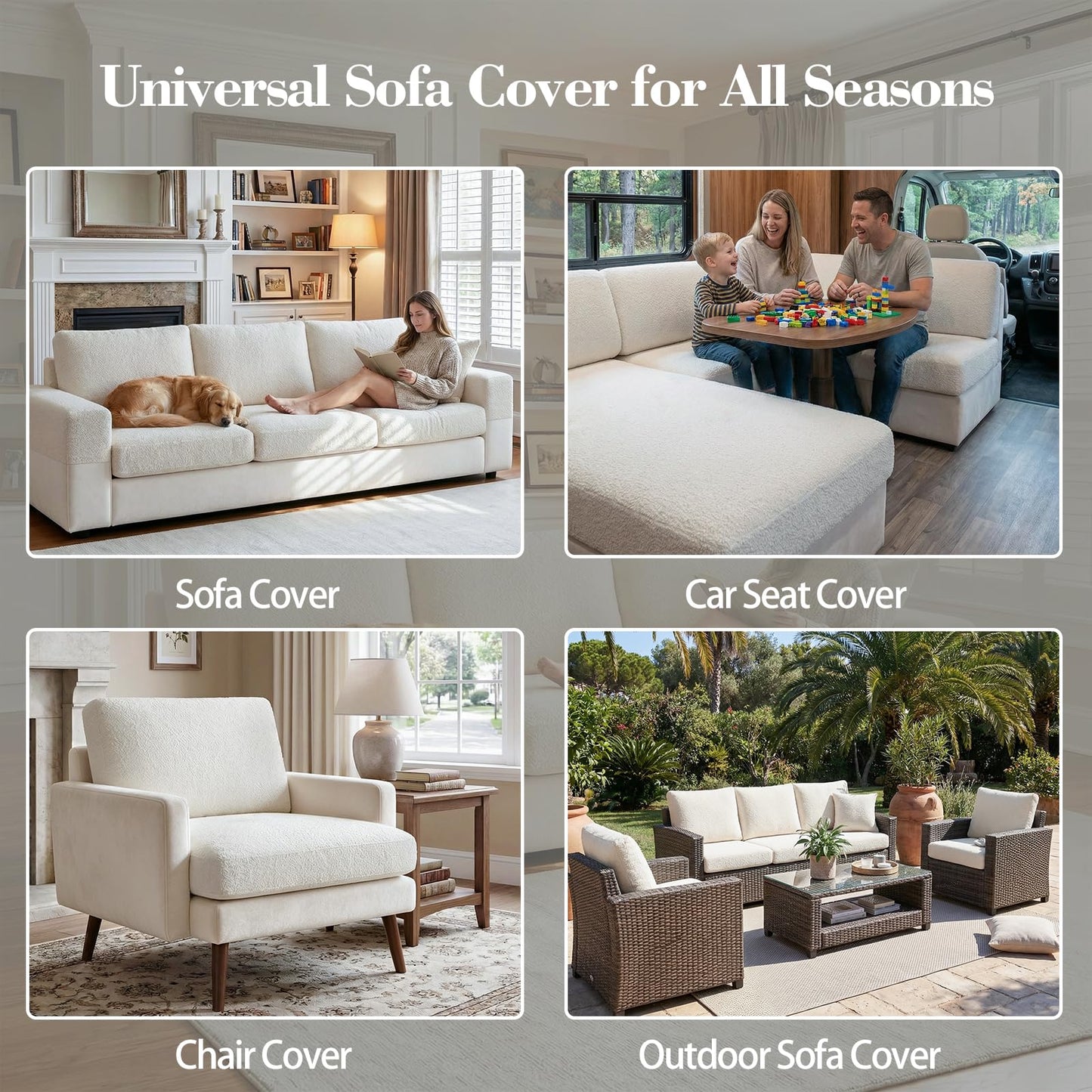 OHSIO Couch Cushion Covers for Sectional Sofa, Stretch Soft Sofa Slipcovers Washable Wear-Resistant Universal Furniture Protector for Living Room(1 Piece Chair Cover, Ivory)