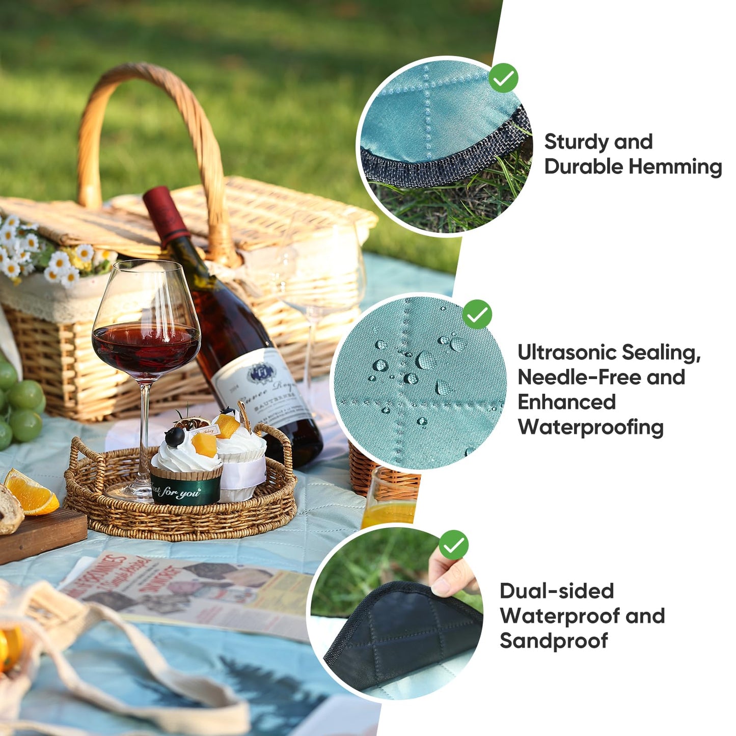 Leisuremix Picnic Blanket Waterproof Extra Large 79”x79” 210D Oxford Outdoor Blanket for Grass Portable Sand Proof Beach Blanket for 6-8 Adults, Morning Forest