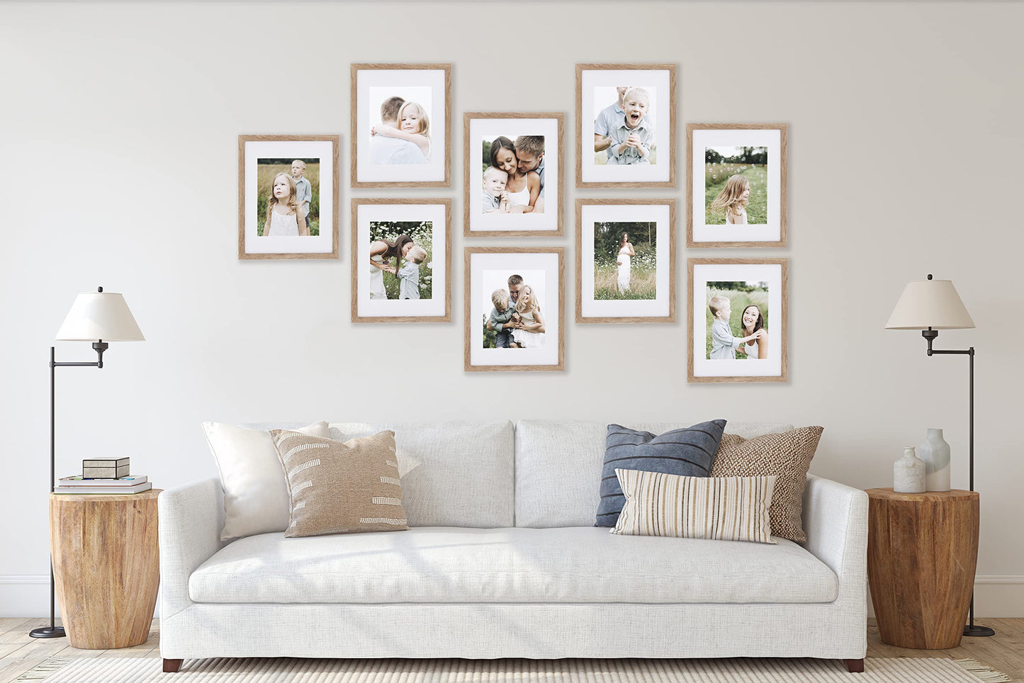 Sheffield Home 9 Piece Gallery Wall Frame Set, 11x14 Inch, Light Natural