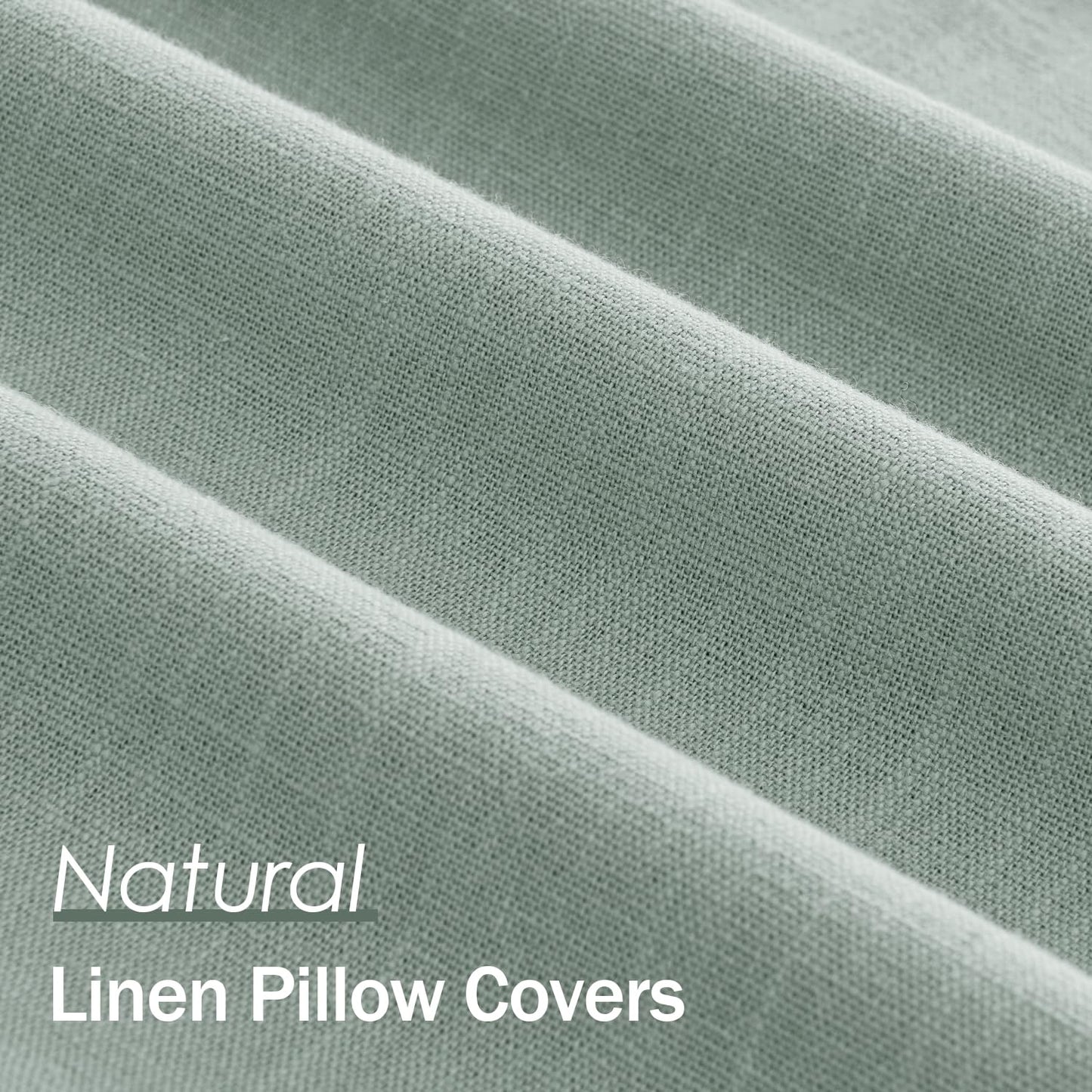 ANRODUO Pack of 2 Decorative Linen Pillow Covers Aqua Green Neutral Farmhouse Boho Soild Cushion Case Soft Accent Pillowcase for Couch Sofa Bedroom Living Room Spring Home Decor 18 x 18 Inch