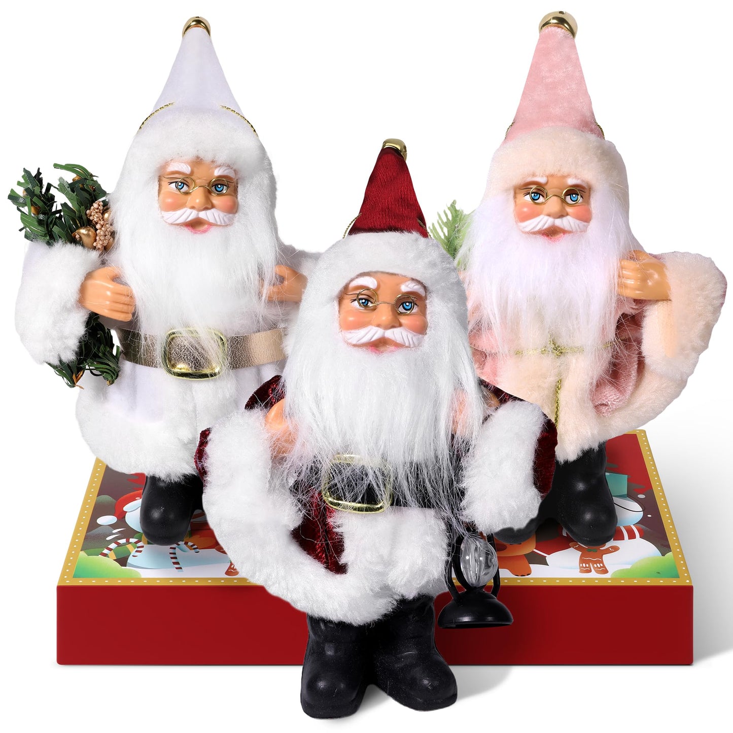 YBWM Santa Claus Figurines, Standing Santa Claus Decorations, Suitable for Christmas Trees, Fireplaces, Tabletop Decor, Window Display,3P