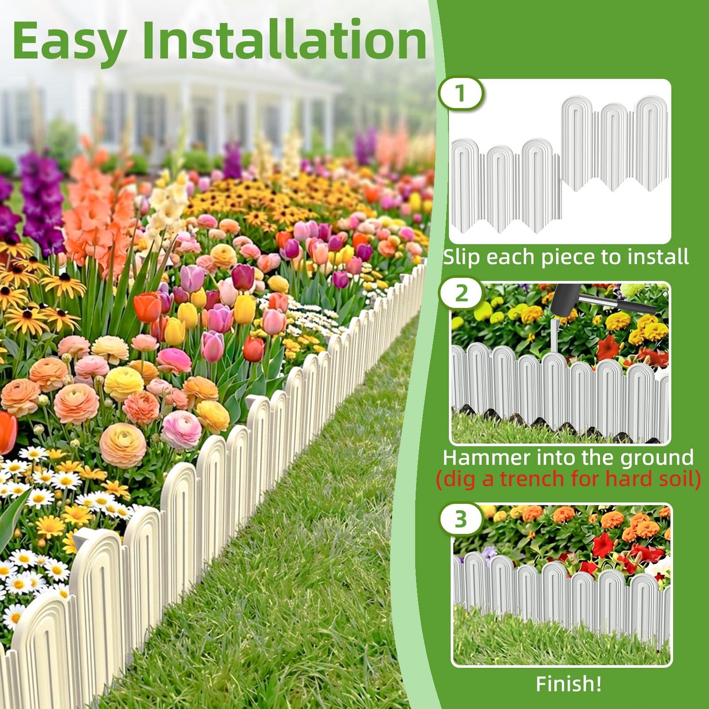 Vashly 20ft Landscape Edging No-Dig, 5.9 Inch Tall Garden Border, Flexible with 20 Stakes, 20 Pack for Flower Beds Lawn Yard Pathway(20, White)