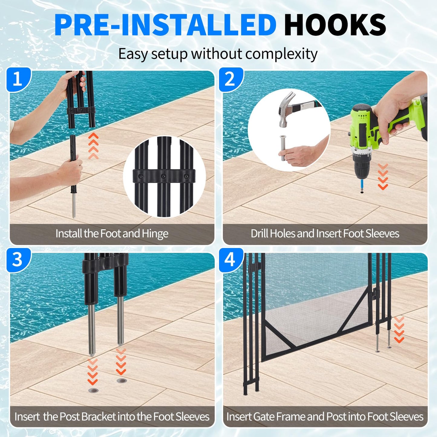 Pool Fence Gate, Modular Removable Safety Barrier with 320GSM Mesh, Connectable Panels for Any Pool Shape, Ideal for Inground, Above Ground Pools, Patios, Gardens, Black Modern Design