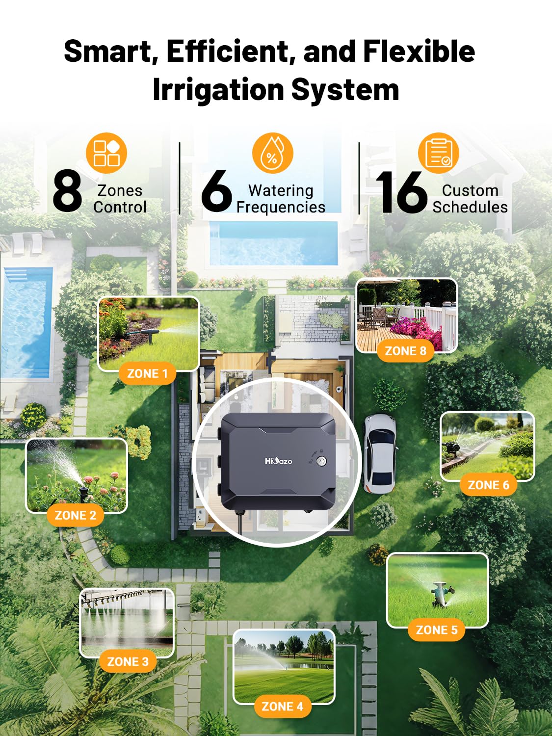 Outdoor Smart Sprinkler Controller with Protector, WiFi Irrigation Controller Easy Use App Enabled, 8 Zones + 16 Plans, Save Water Auto Skip Rain, Freeze & Wind, 10 Minutes Install