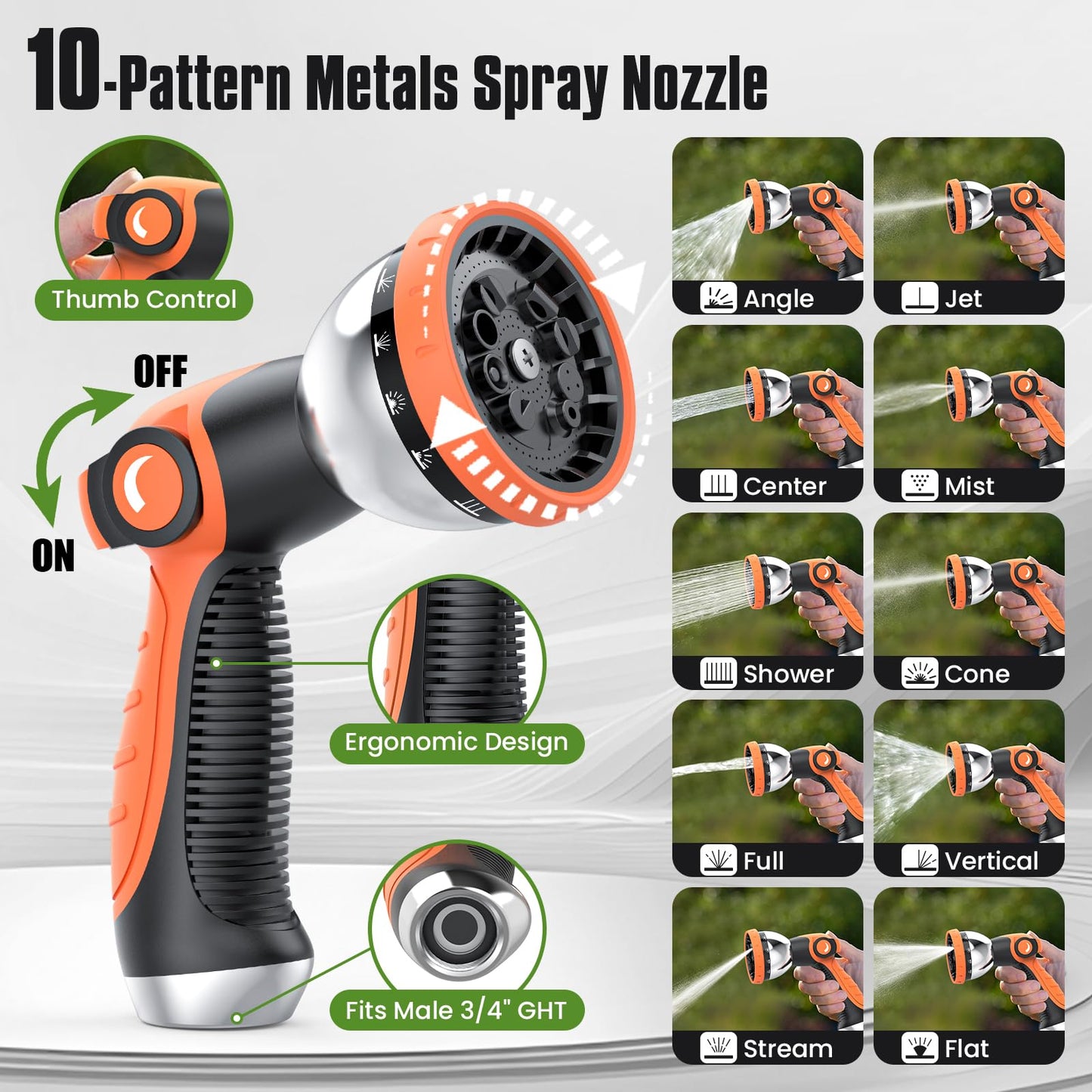 PLYPLYE Flexible Garden Hose 50 ft, Non-Expanding Lightweight Water Hose, with 10 Pattern Sprayer, All Weather, Durable, Kink and Abrasion-Resistant, Leak-Free, Orange