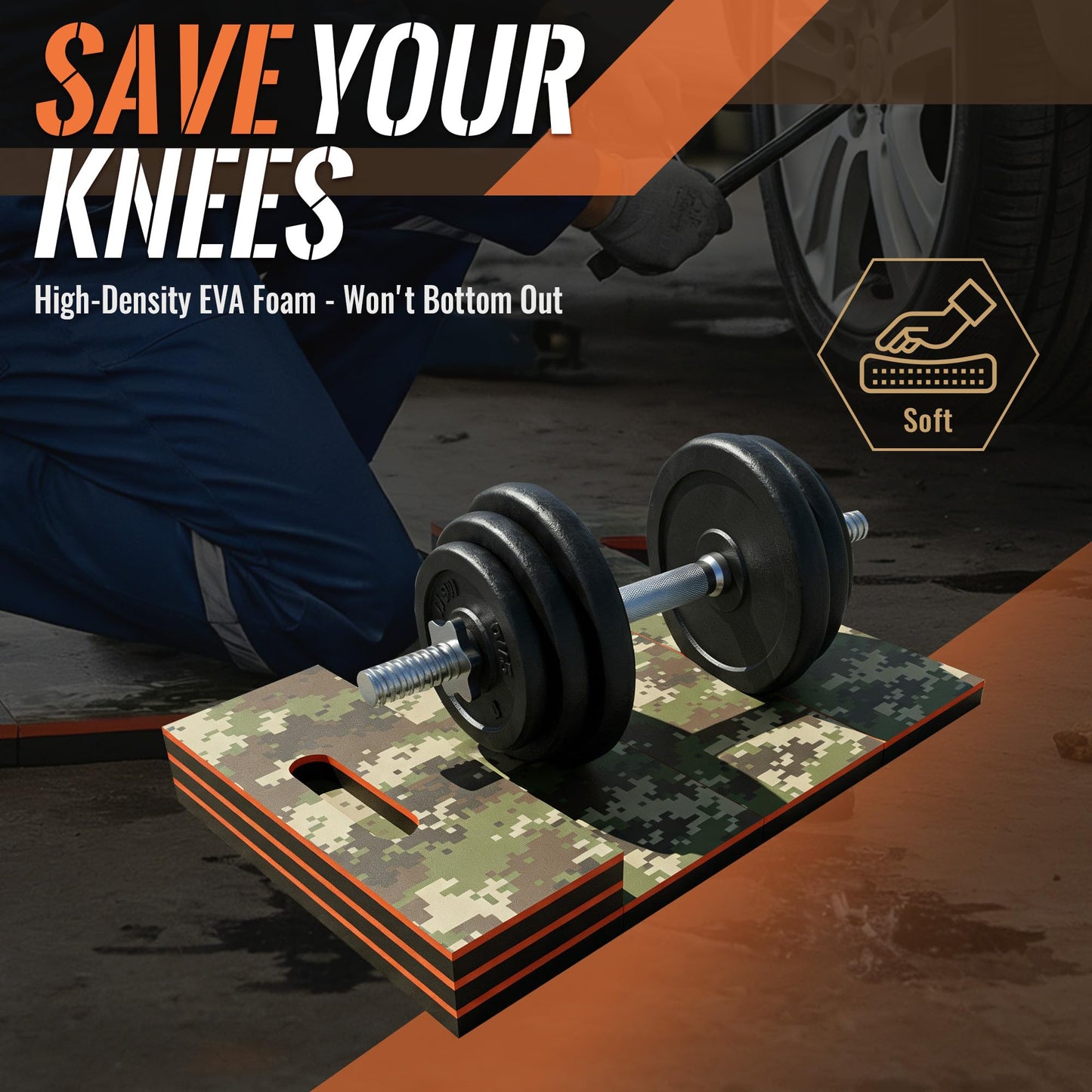 Foldable EVA Utility Mat with Handle, Heavy Duty Mechanic Mat for Kneeling, Workouts, Garages, Gardening, Camping, Picnics, Outdoor Adventures and Home Gyms-Camouflage