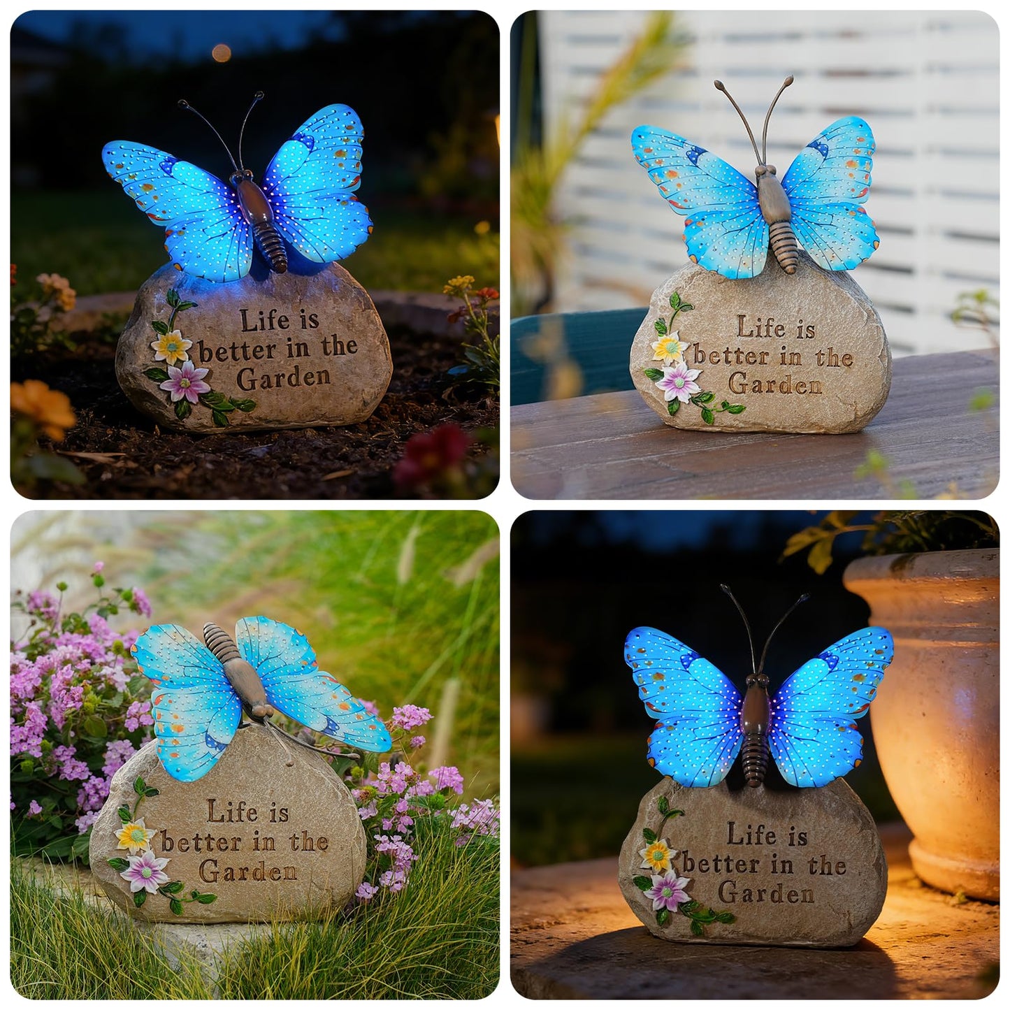 XMHBCSM Solar LED Butterfly Garden Statue with Sparkling Light-Up Wings - Outdoor Yard Patio Decor Figurine, for Women Mom Grandma (Blue)