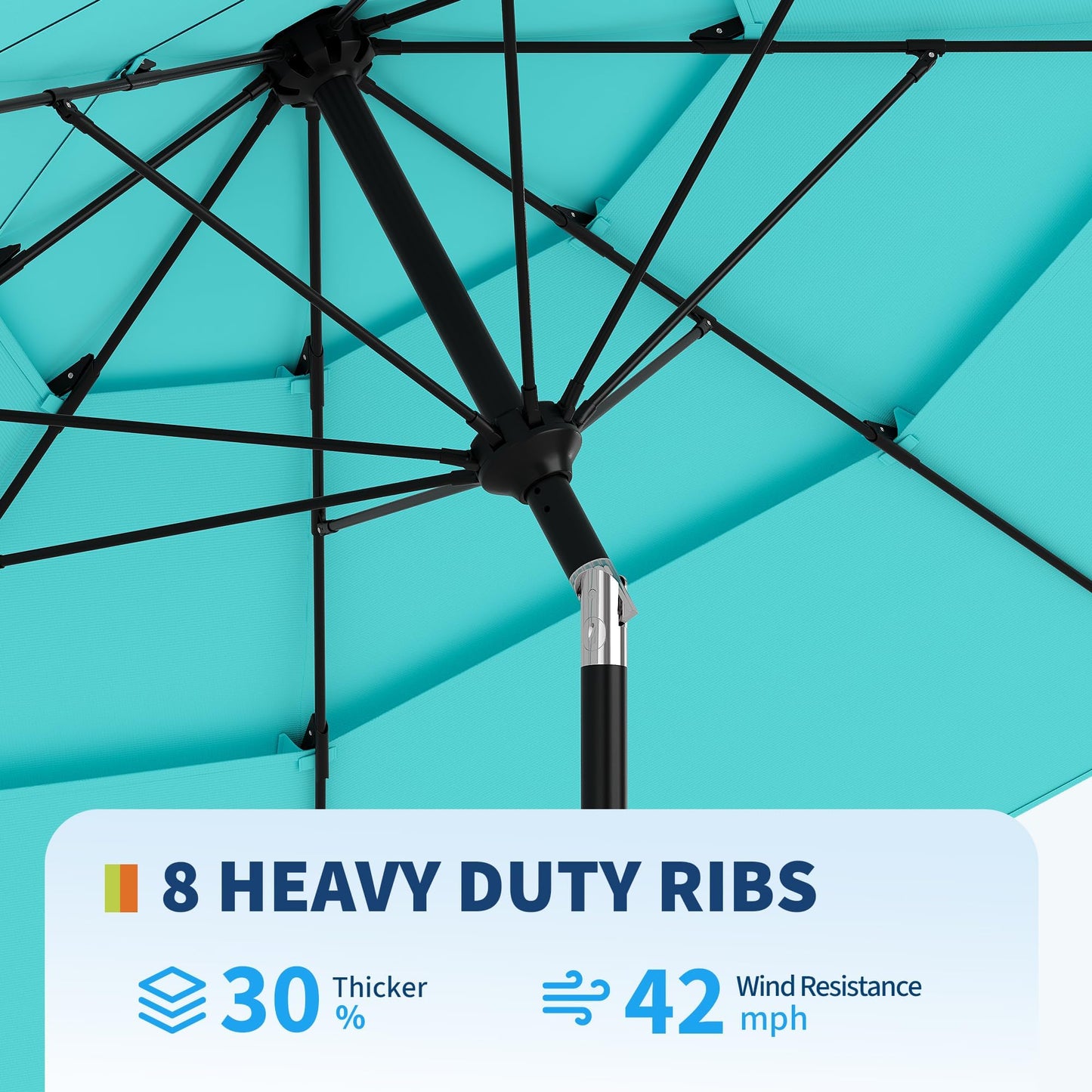 Garvee 9Ft Outdoor Patio Umbrella, 3-Tiers Market Umbrella with 8 Sturdy Ribs & Hand Crank, Outdoor Table Umbrella for Poolside, Beach, Garden(Blue)