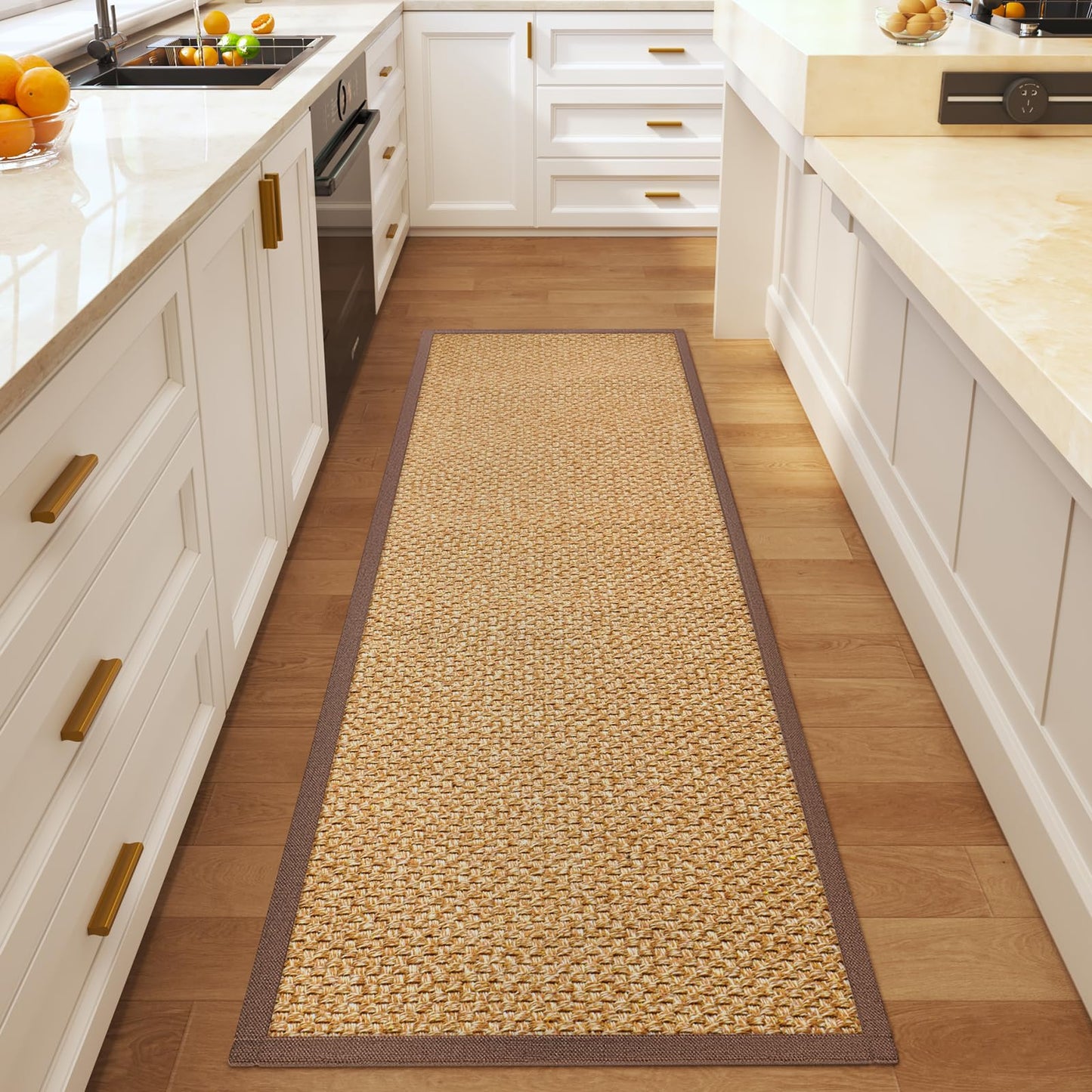 YDKGL Washable Hallway Runner Rug 2x6 Jute Like Kitchen Runner Mat Rugs Non Slip, Woven Soft Entryway Farmhouse Runner Boho Floor Carpet for Indoor Laundry Hall Backdoor Bedroom Living Room, Brown