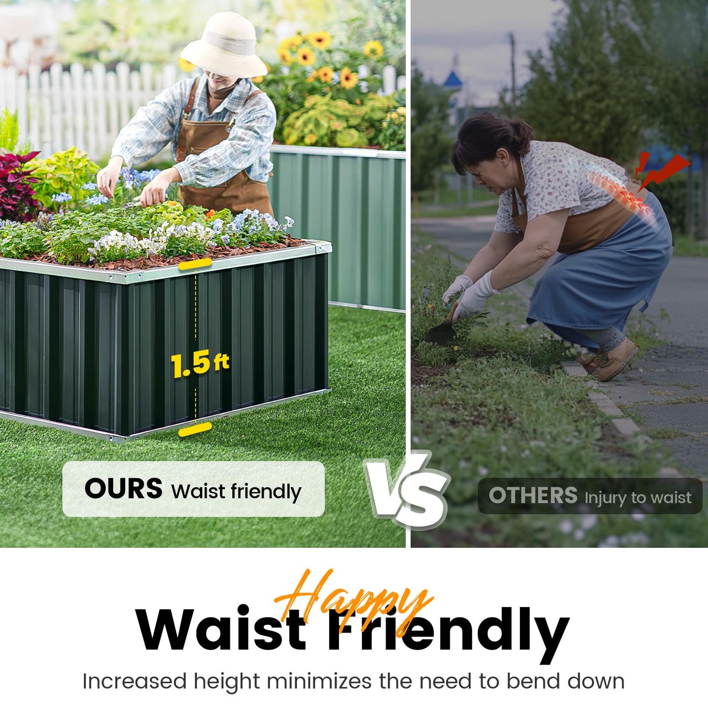 KING BIRD Galvanized Raised Garden Bed with 2 Installation Methods for DIY, 101" x 36" x 18" Heightened Planter Kit Box Outdoor for Deep-Rooted Vegetables, Flowers, Dark Grey