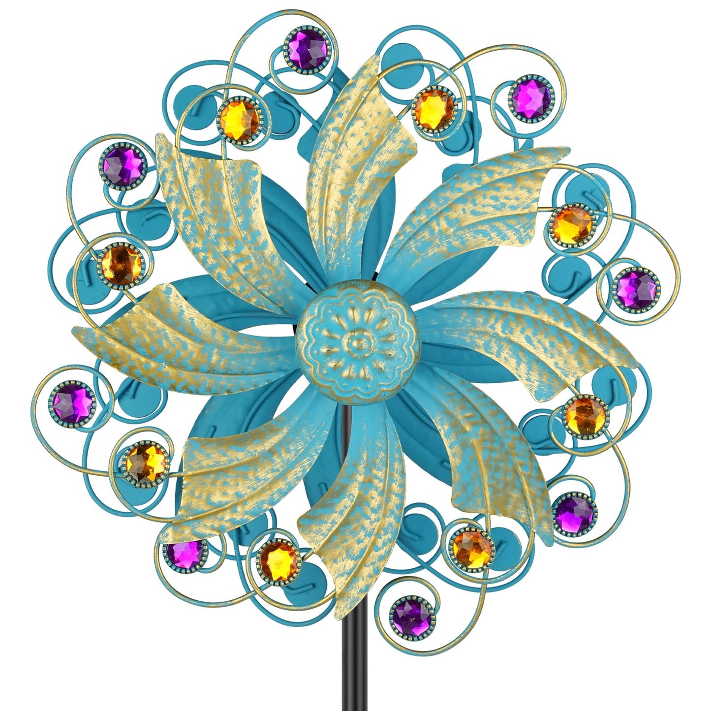 Jusimux Metal Wind Spinners Outdoor, Golden Kinetic Wind Sculpture Garden Pinwheels with Metal Stake, Yard Art Decor for Patio, Lawn & Garden, Creative Gifts 57.5 * 13 Inch