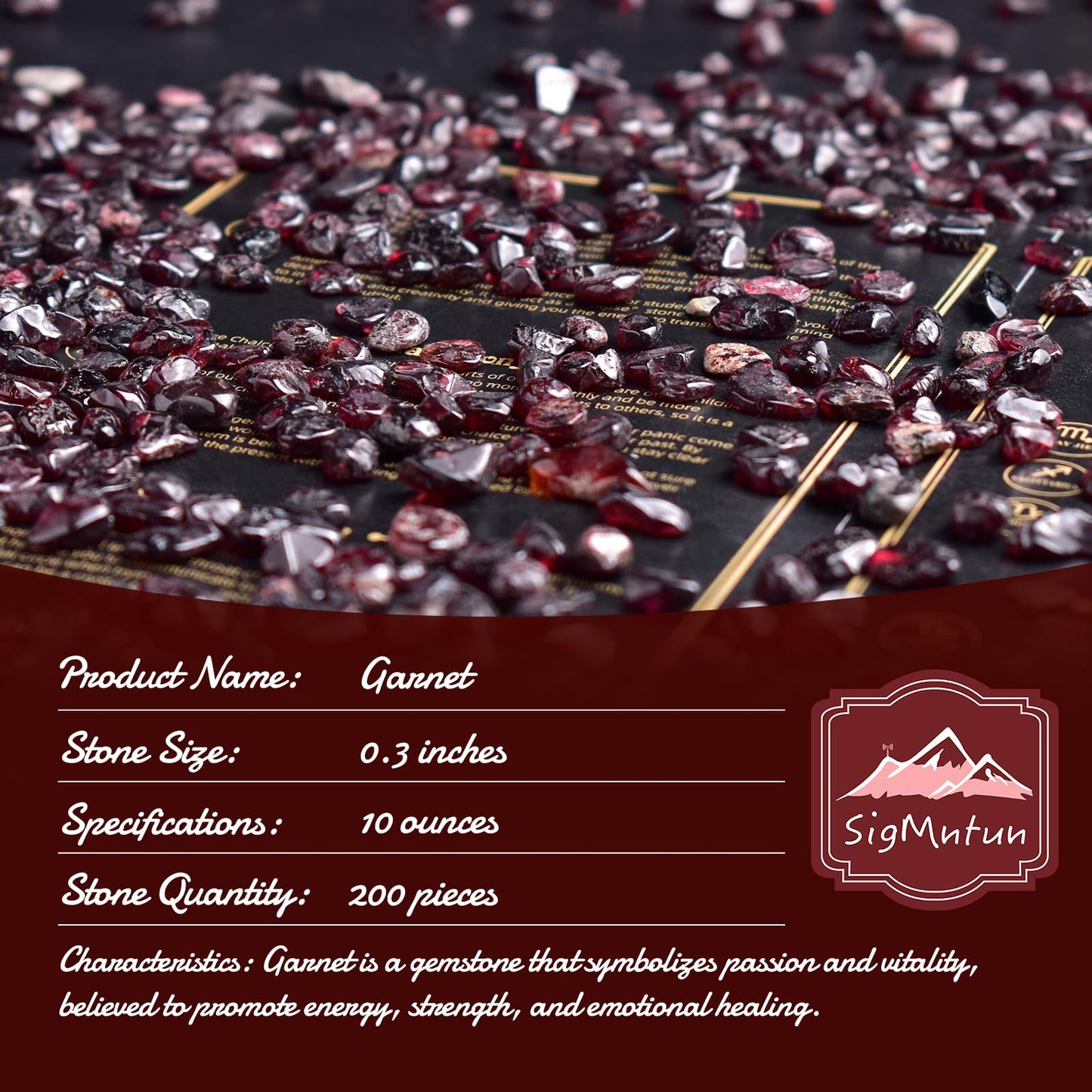 SigMntun Polished Garnet Crystal Chips 200 Pcs - 0.3" 10 oz Tumbled Stone Chips Crushed Sea Glass Stones Healing Reiki Crystal Jewelry Making Home Decoration