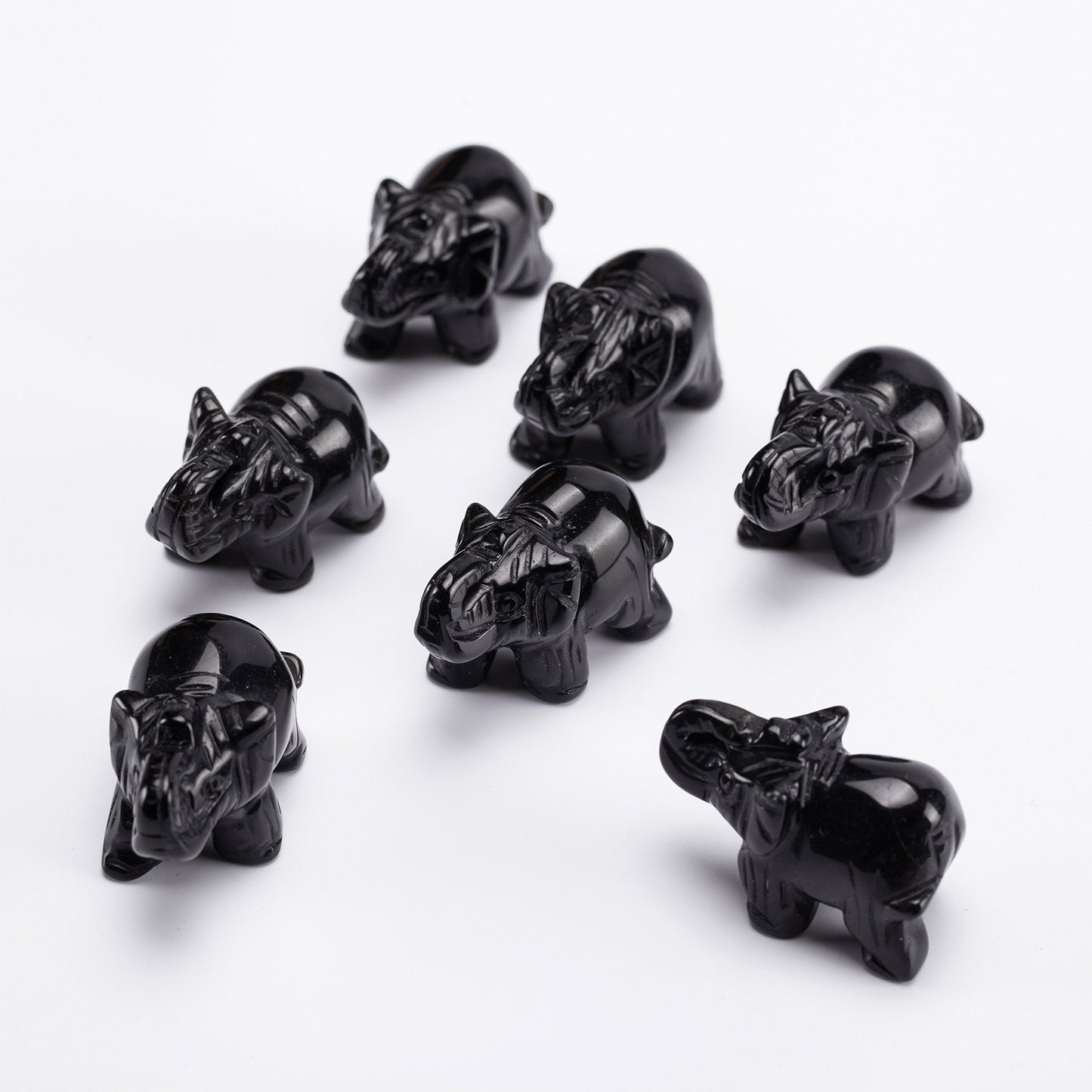 YWG Black Obsidian Elephant 1.5 Inches Statue Crafts Natural Stone Carved Figurine Chakra Carving Stones Healing Reiki