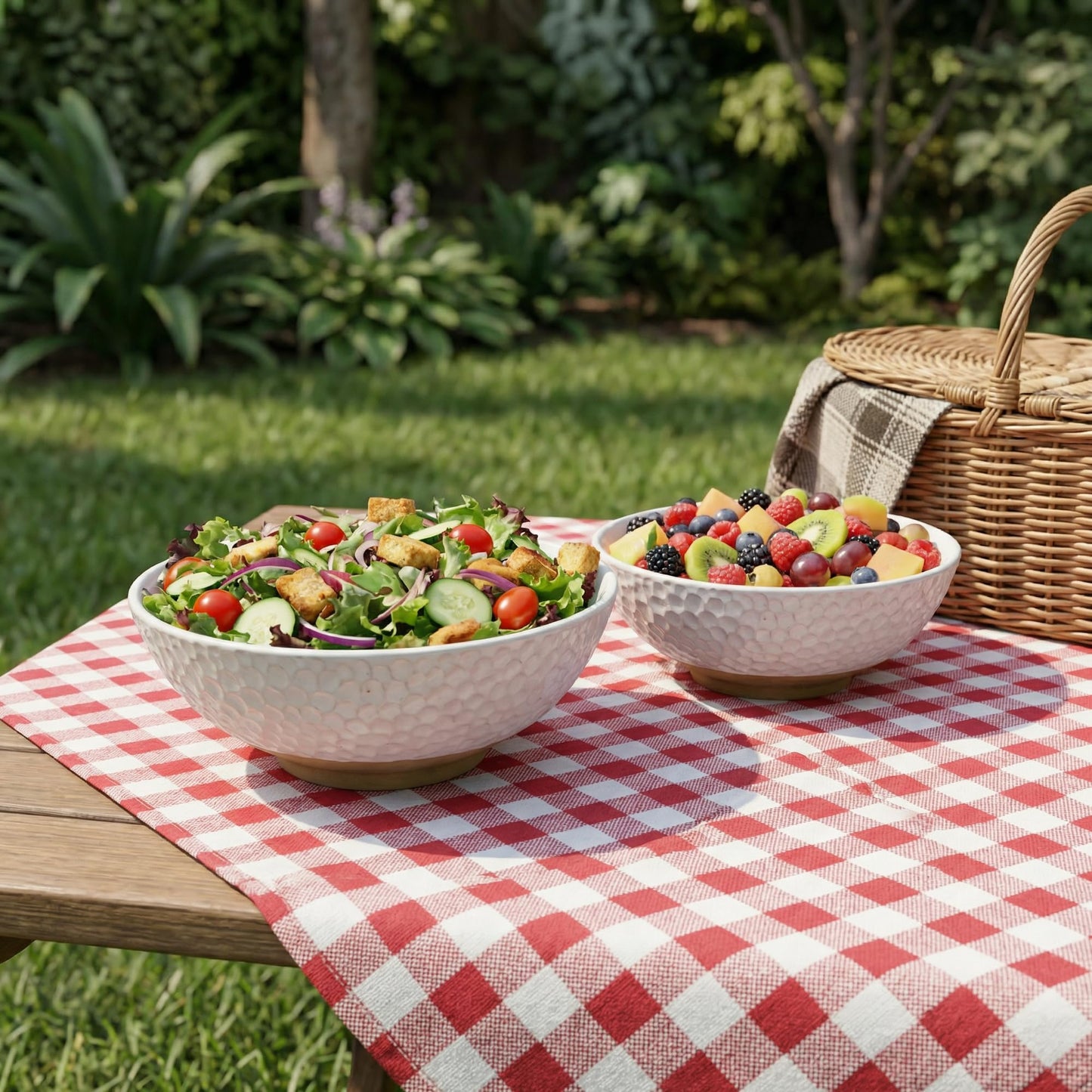 Wgtalation Large Ceramic Dinner Bowl Set - 2-Piece Handmade Salad Bowl Set, 58 oz Each, Dishwasher and Oven Washable, Vanilla White 9.5”