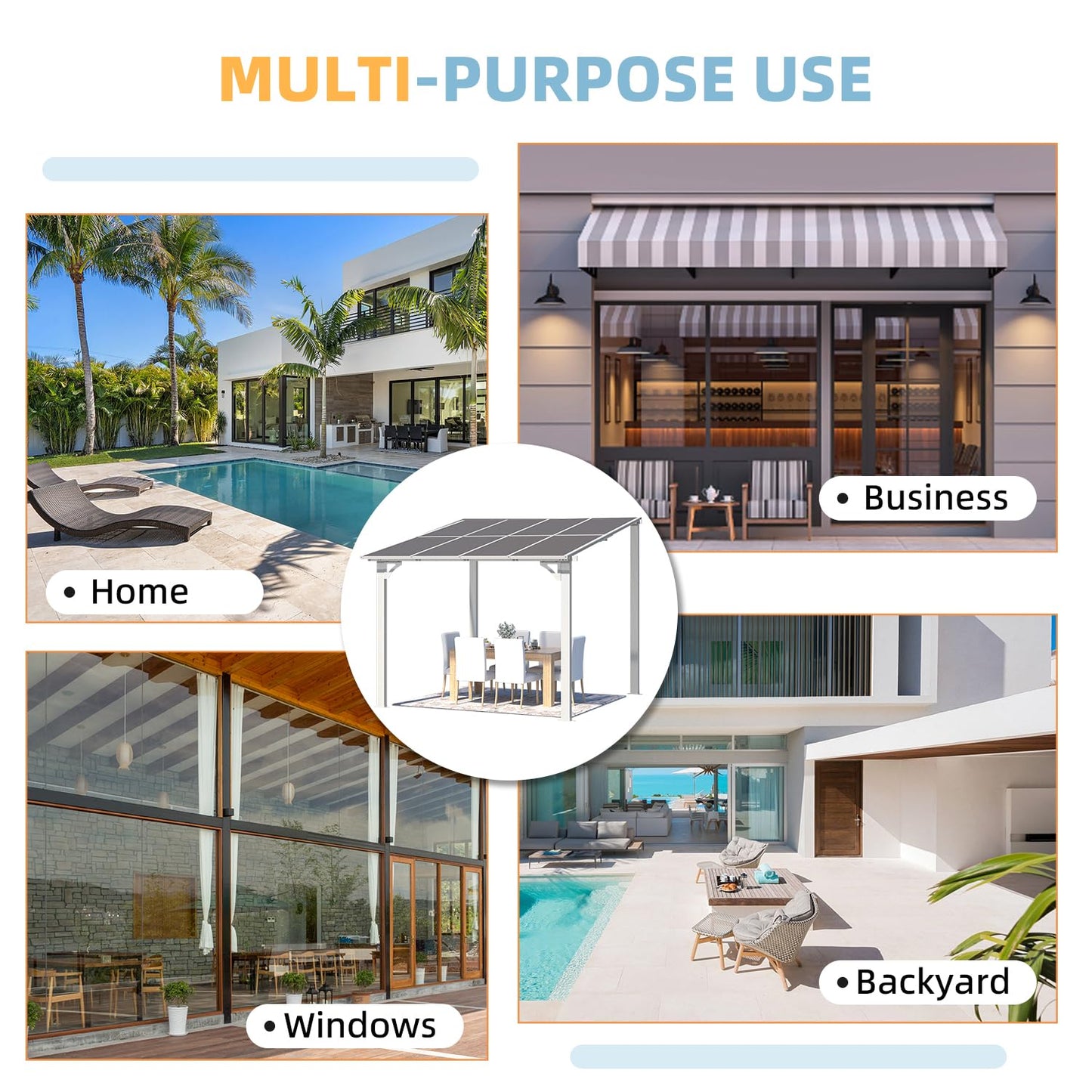 AECOJOY 8' x 8' White Gazebo Outdoor Pergola for Patio, Small Wall-Mounted Hard Top Lean to Metal Gazebo Shelter Pergolas and Gazebos Clearance with Patio Roof, Heavy Duty Awnings for Backyard