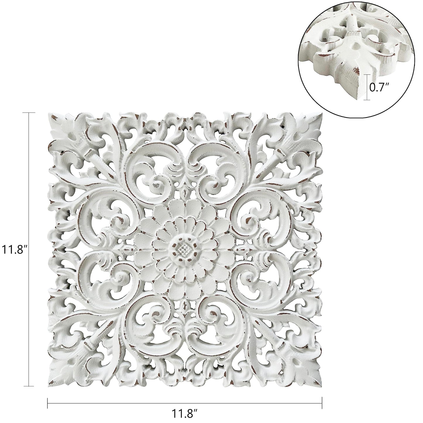 Musanpou Unique Hand Carved Wooden Wall Panels with Hanging Floral Decorations - Rustic Farmhouse Living Room and Bedroom Wall Decoration