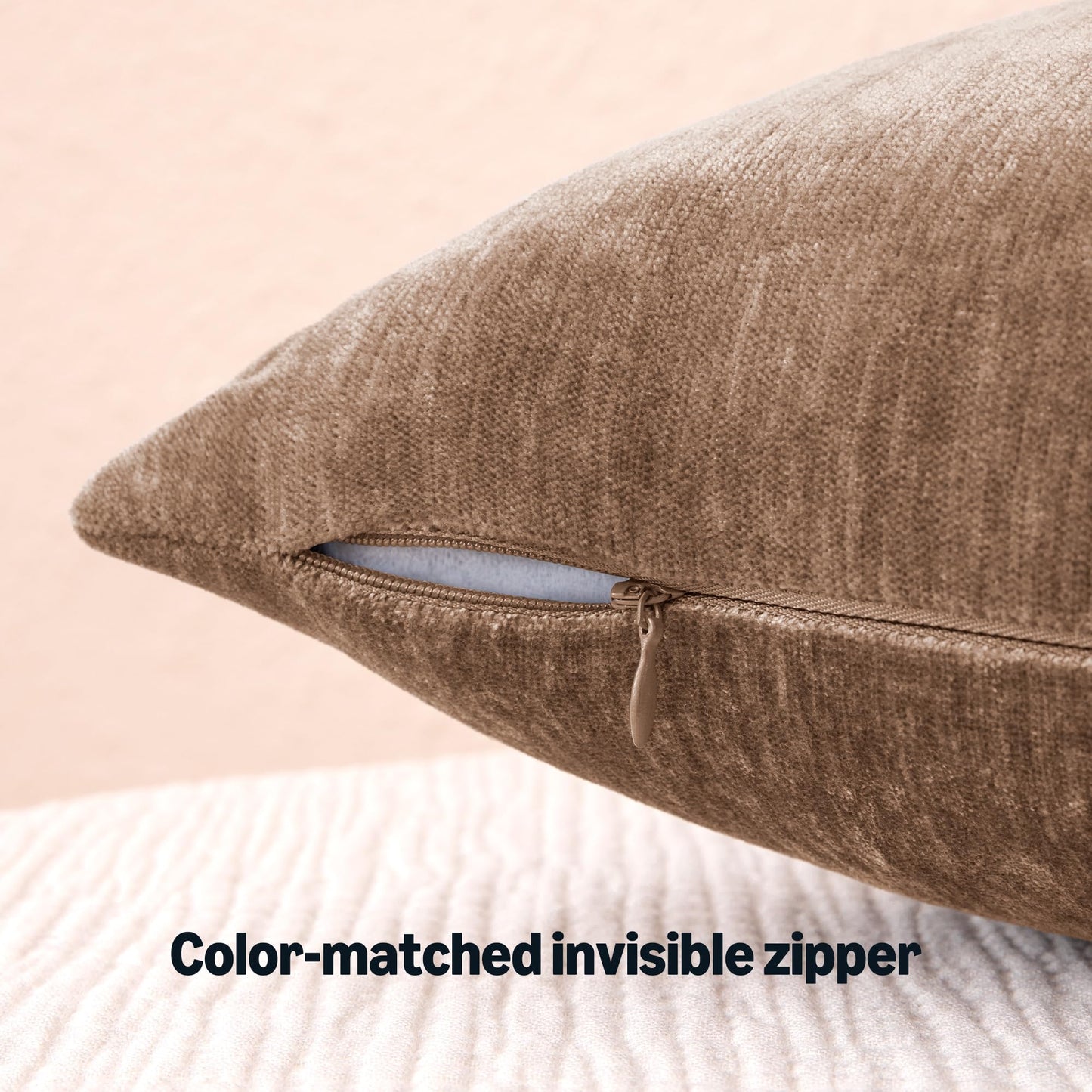 Amazon Basics Chenille Throw Pillow Covers, Home Decor Cushion Cover for Bedroom Living Room Couch Bed, 20" W × 20" L, Brown