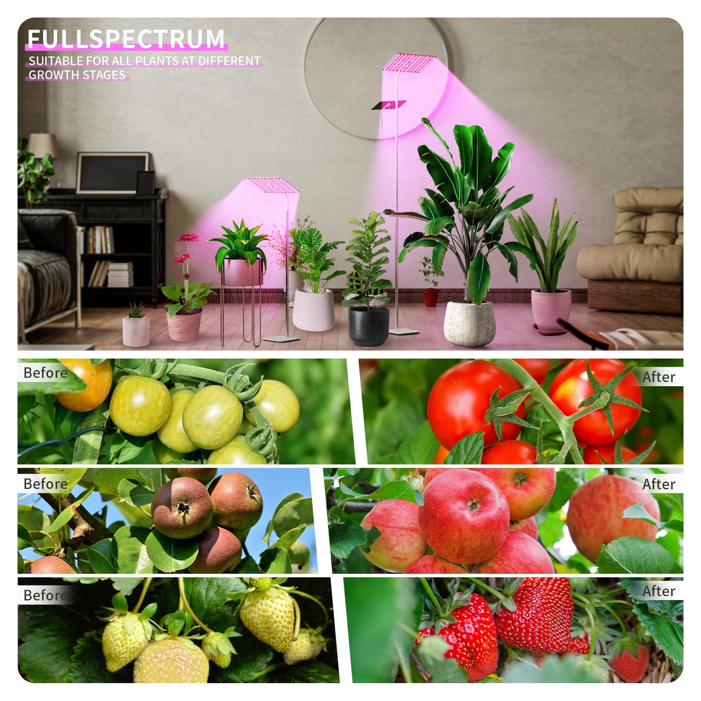 BESTVA 36W Grow Lights with Stand, Full Spectrum LED Plant Light, 12-59 Inch Height Adjustable Growing Lamp with Auto On/Off Timer 4H/8H/12H, 4 Dimmable Brightness