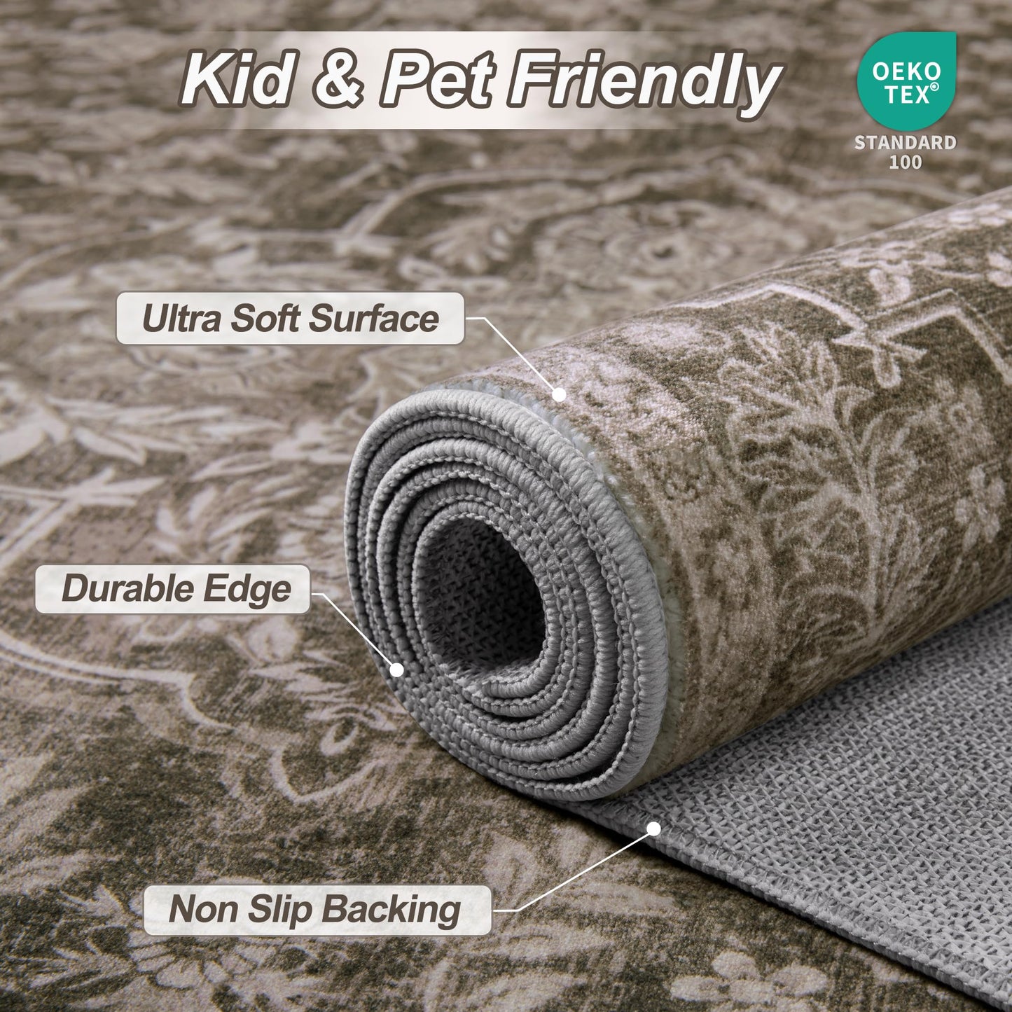 Ciicool 2x8 Hallway Runner Rug Low-Pile Soft Kitchen Brown Rugs Non-Slip Washable Vintage Floral Throw Entry Foyer Mat for Entrance Living Room Laundry Carpet