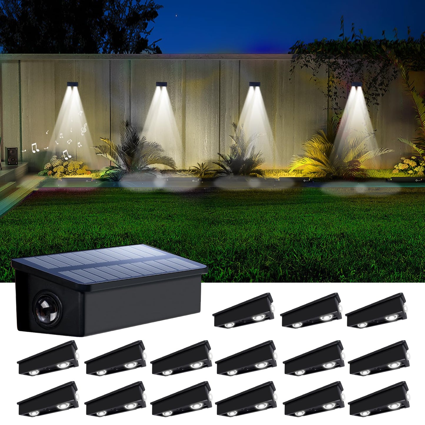 Solar Fence Lights Outdoor Waterproof LED Spot Lens for Step, Wall, Deck, Patio, Yard, Rail, Garage, Pool, Stair, Walkway, Garden Landscaping Enhanced Security Easy Install Cool White 16 pack