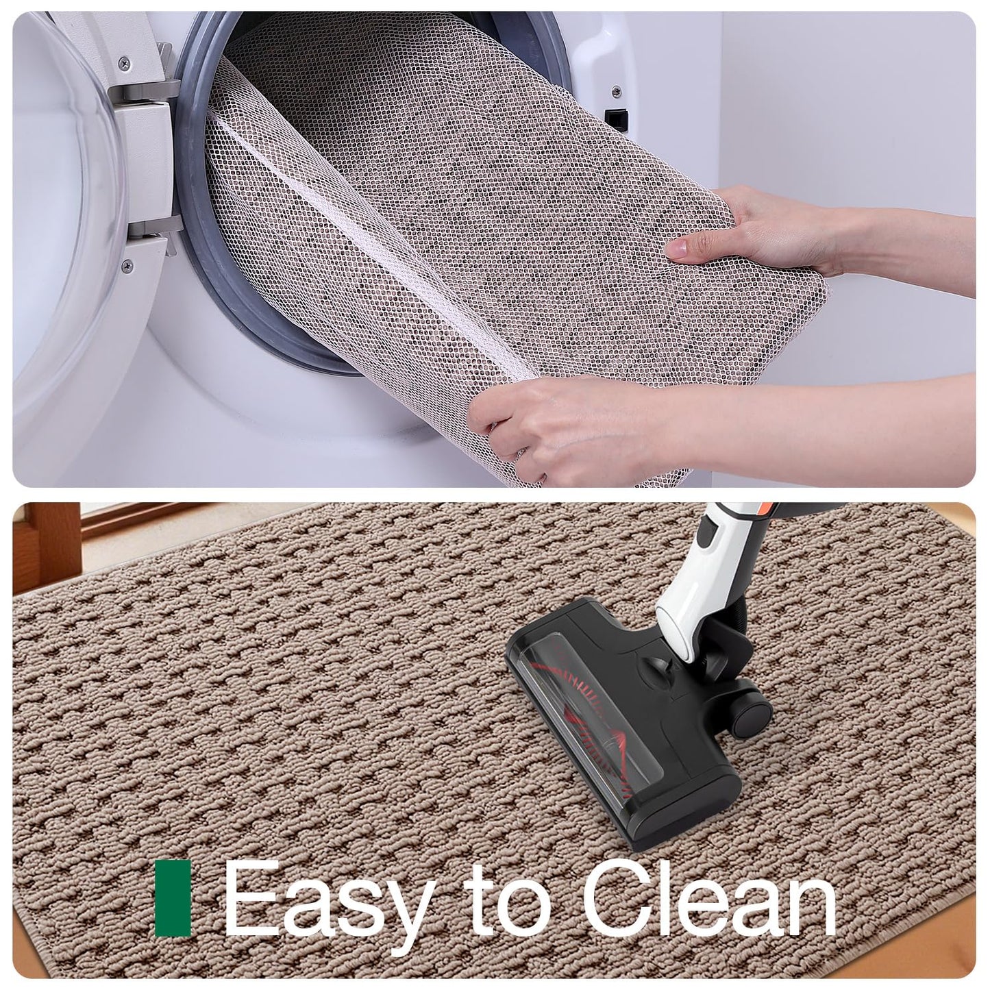 LUMI Washable Door Mat Indoor Entrance 17x30, Dirt Trapper Front Door Mats with Absorbent Interior and Non-Slip Rubber Backing, Entryway Doormat, Beige