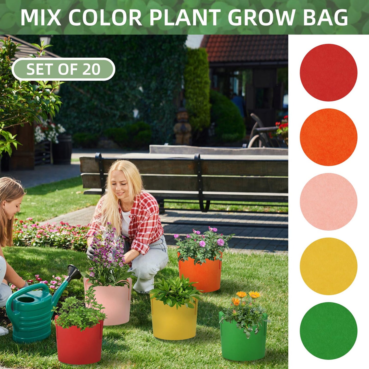Ohiyoo 20 Pack 10 Gallon Grow Bags, Colorful Potato Plant Grow Bags with Handles, Nonwoven Fabric Garden Pots for Vegetable Fruit Flowers Herbs Tomato Potato Growing (10 Gal)