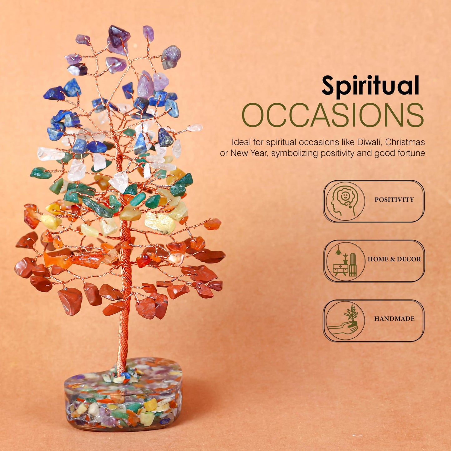 Crocon® 7 Chakra Heart Base Birthday Gifts for Women, Men & Friends | Tree of Life Crystals and Healing Stones, Home & Office Decor, Money Tree, Women Gift Ideas, House Warming Gifts New Home for Mom