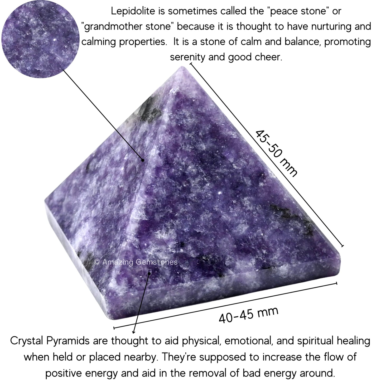 Amazing Gemstone Lepidolite Pyramid Crystal Healing Stones - 2" Great Pyramid Figurine of Natural Stone Pyramid for Meditation, Reiki, Chakra Balancing and Crystal Pyramids Grid