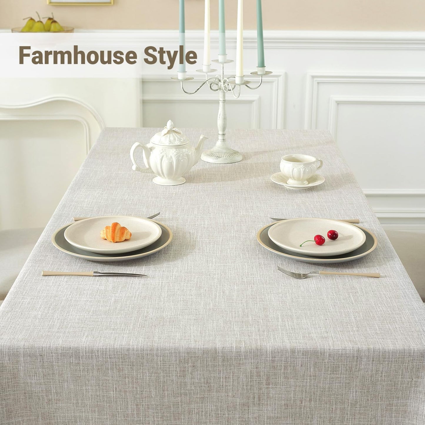 Textured Table cloth for Rectangle table, Heavy Duty Farmhouse Tablecloth Solid Cotton Linen Waterproof Wrinkle Free Burlap Table Cover for Kitchen Dining,Party, Light Brown 55''x55'',4 Seats