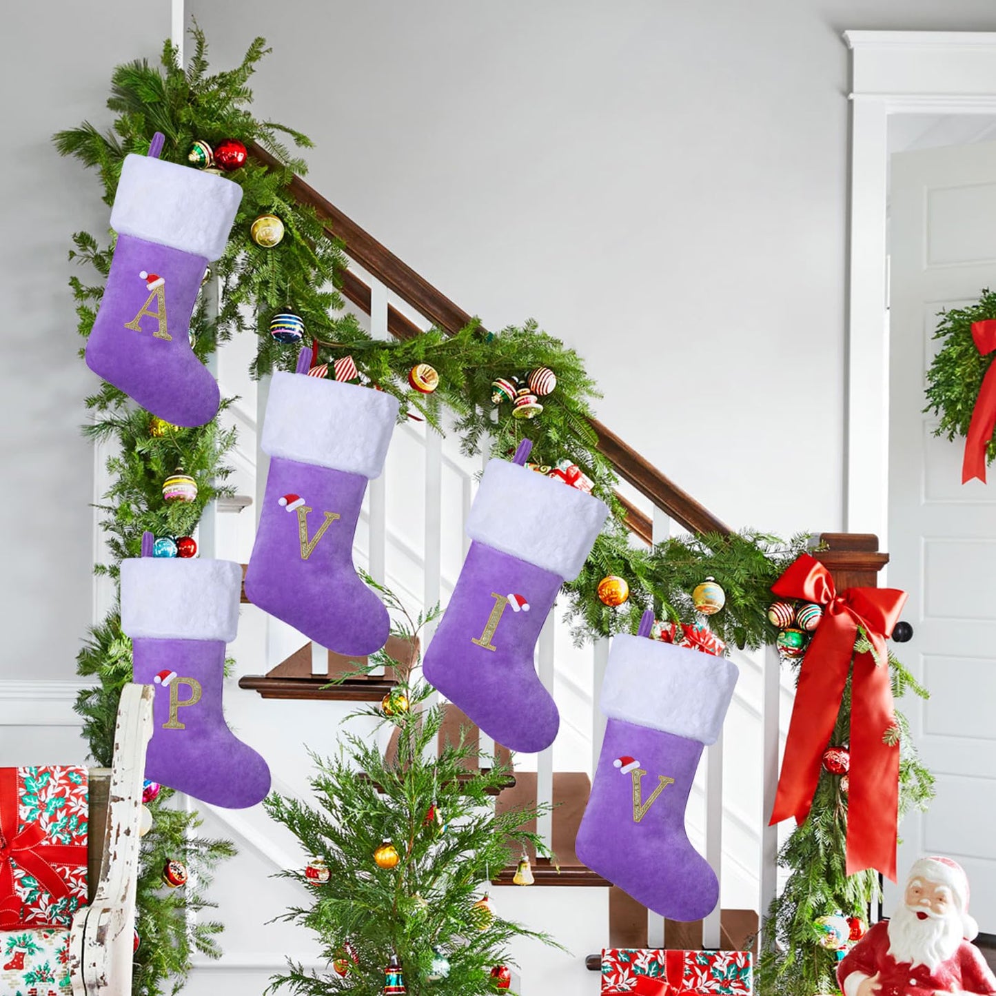 AUAWMLK 20-Inch Christmas Stocking with Embroidered Letter, Thick and Luxurious Purple Velvet with Super Soft Plush Cuff Personalized Festival Decoration for Xmas and New Year Party (Letter A)