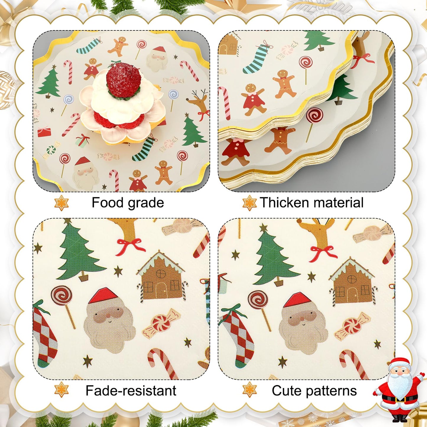 Patelai 100 Pcs Christmas Paper Plates, Cups and Napkins Disposable Christmas Party Supplies Xmas Paper Dinnerware Disposable Dessert Plate Tableware Holiday Birthday Party Decorations, Serve 25