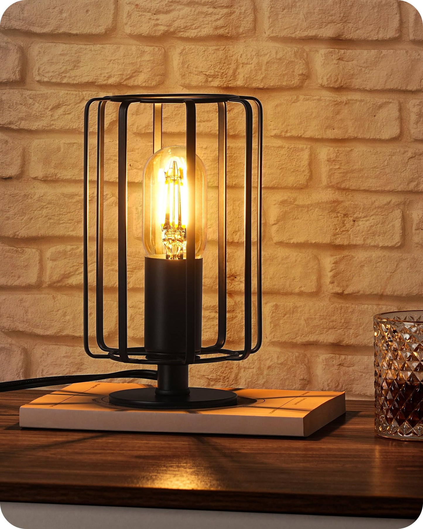 GOEBLESON Industrial Small Table Lamp, Small Bedside Lamp with Dimmable 2400K Warm Light LED Bulb, Vintage Desk Lamp, Black Nightstand Lamp for Bedroom, Study, Office, Small Space, B05TL05