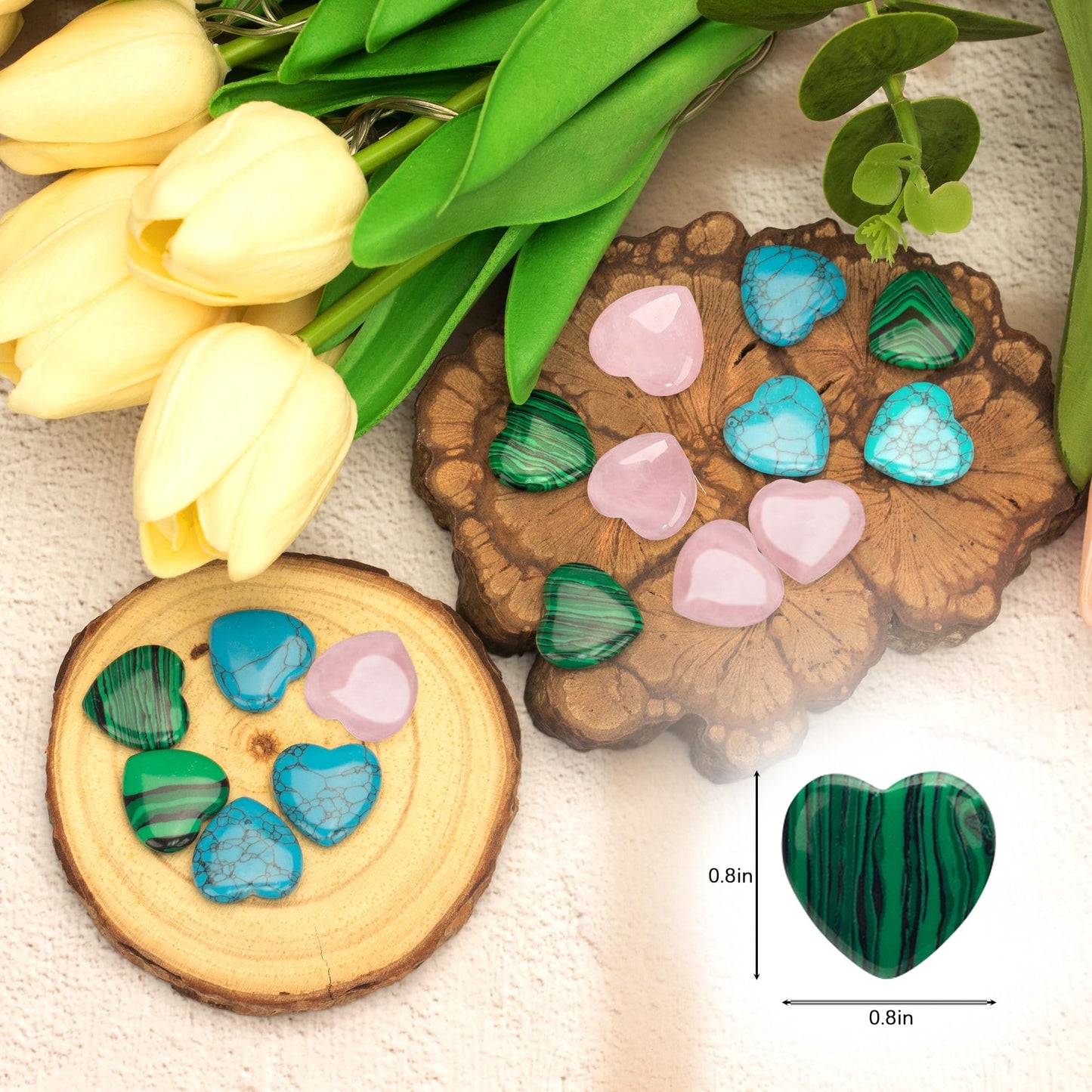 Xyntara 10 Pcs Heart Healing Crystal Stones, Quartz Worry Stones, Valentines Gift for Women, Love Carved Palm Gemstone for Reiki Energy Balancing Meditation 0.8 in (Malachite)
