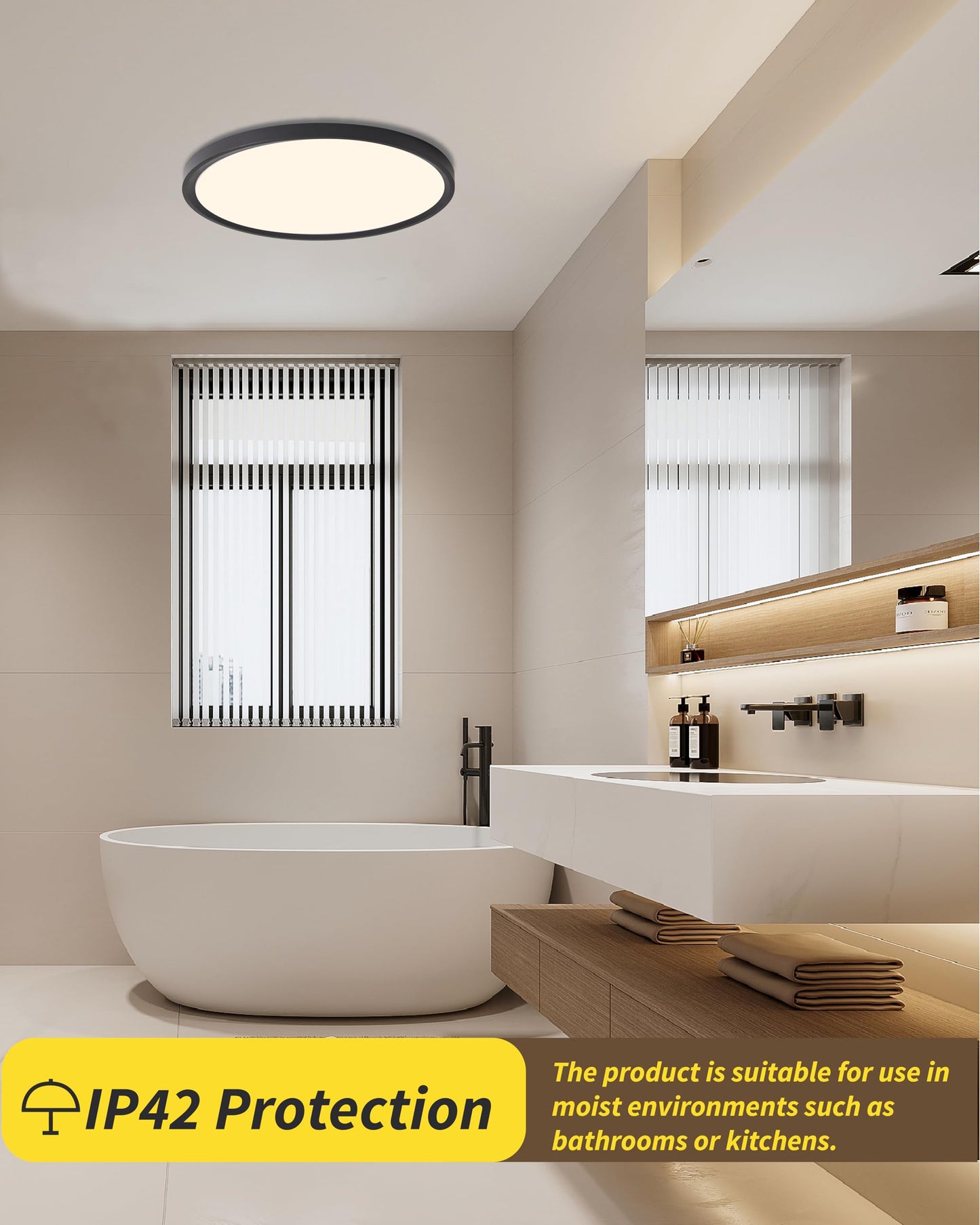 4pack 12 Inch Flush Mount Ceiling Light, 24w Led Ceiling Light, 3000k/4000k/6000k Selectable 2520lm Ceiling Lights, Super Slim Led Light Fixture for Bedroom Kitchen Living Dining Room Office (Black)