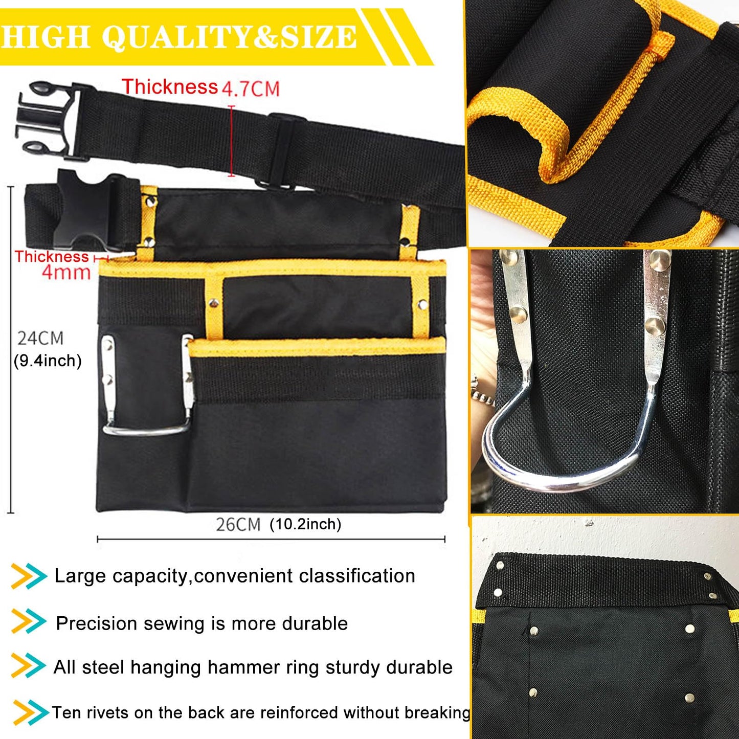 Tool Belt Pouch Carpenter Tool Belts for Men Women Utility Belt Tool Pouch With Belt Clip Adjustable Electrician Tool Belt Pouches Organizer With 3 pockets/1 Hammer Loop Canvas Garden Tool Apron Belt