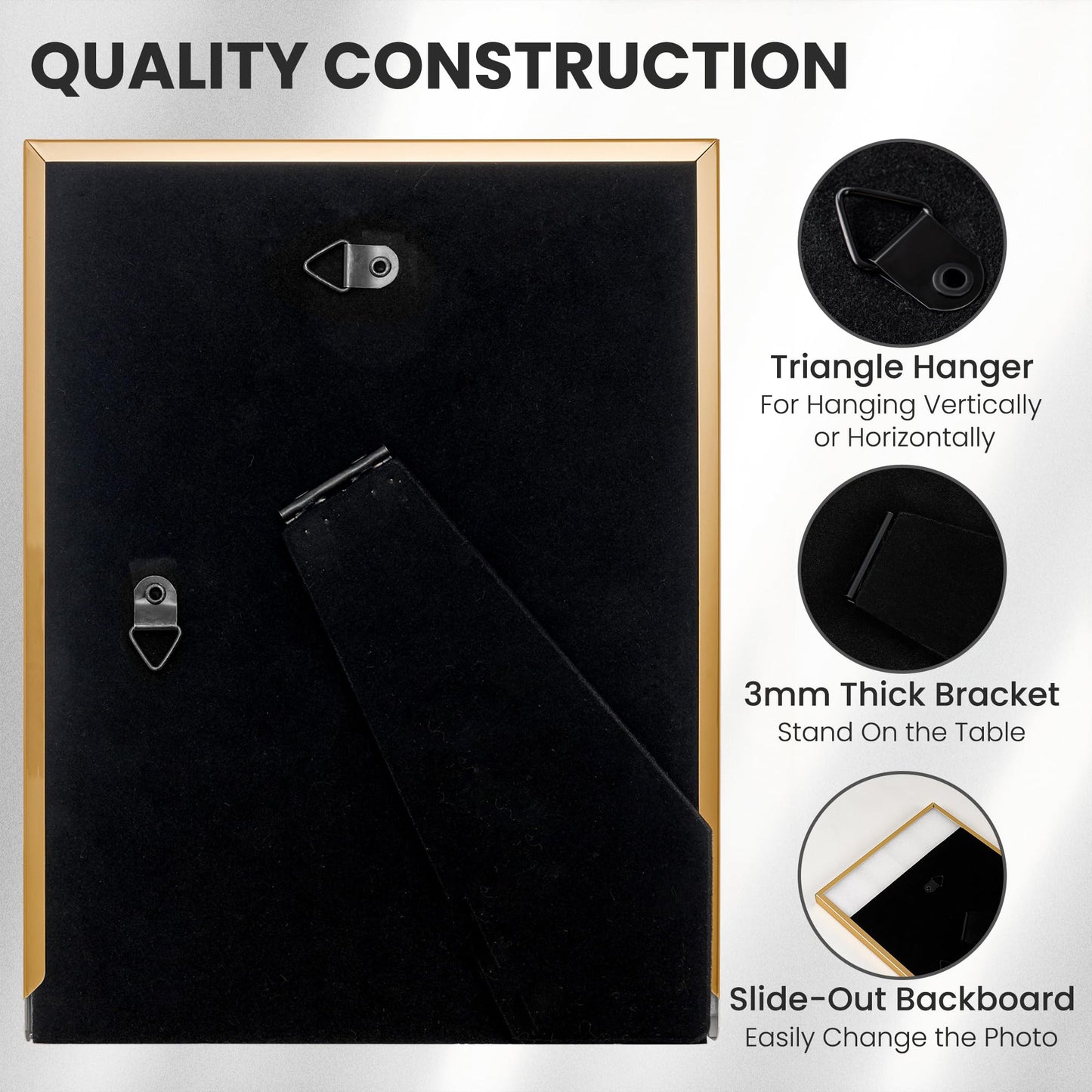 Fun Memories 4x6 Enamel Picture Frame with HD-Tempered Glass, Gold Metal Edge with Easel, Vertical & Horizontal Display, Wall and Tabletop Display Family Photo Gallery (Black Enamel,1P)