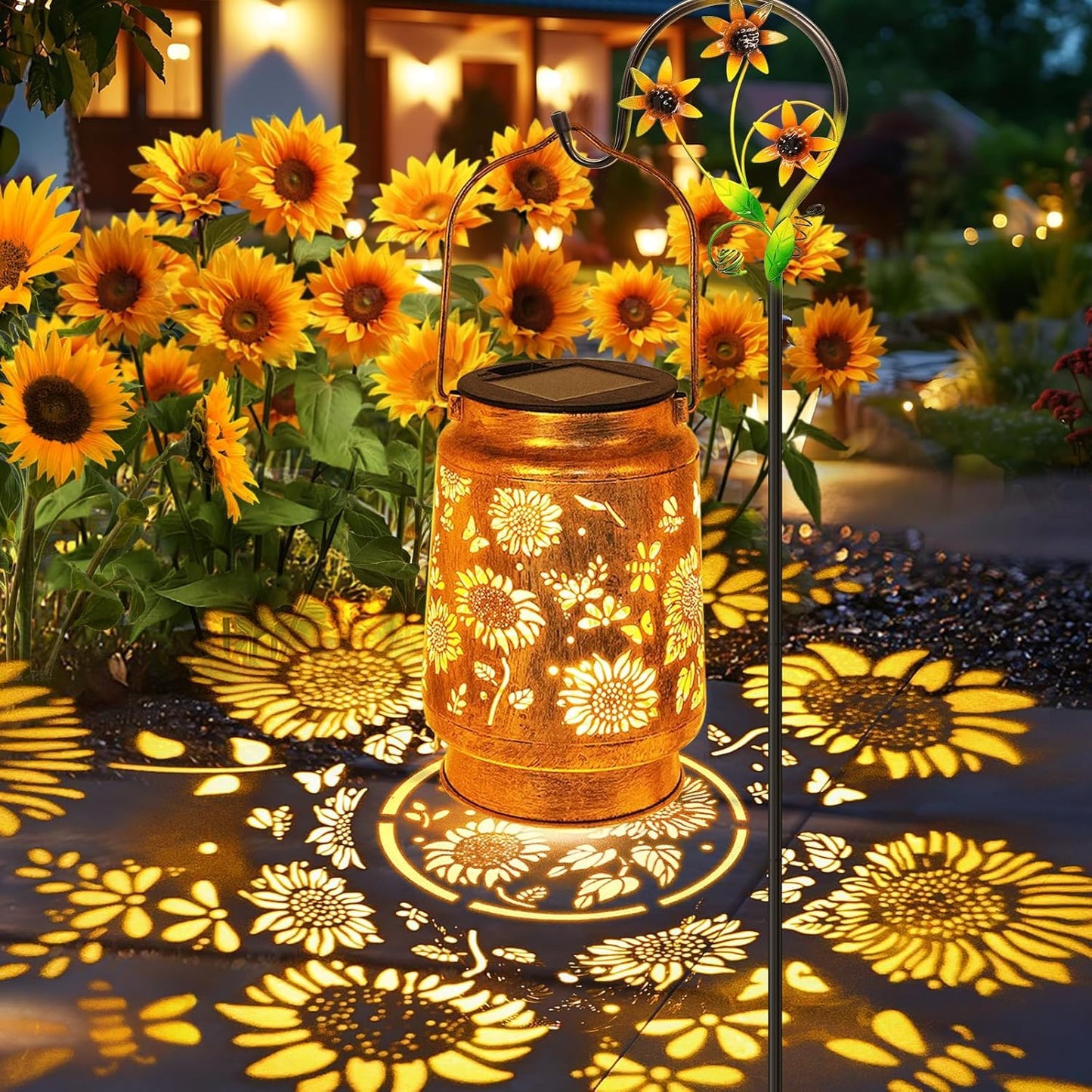 Sunflower Solar Lanterns Outdoor with Shepherd Hook, Birthday Gift Mothers Day Gift for Women Mom Grandma Wife Daughter, Waterproof LED Hanging Lights, Decor for Yard Garden Patio Porch Lawn Tabletop