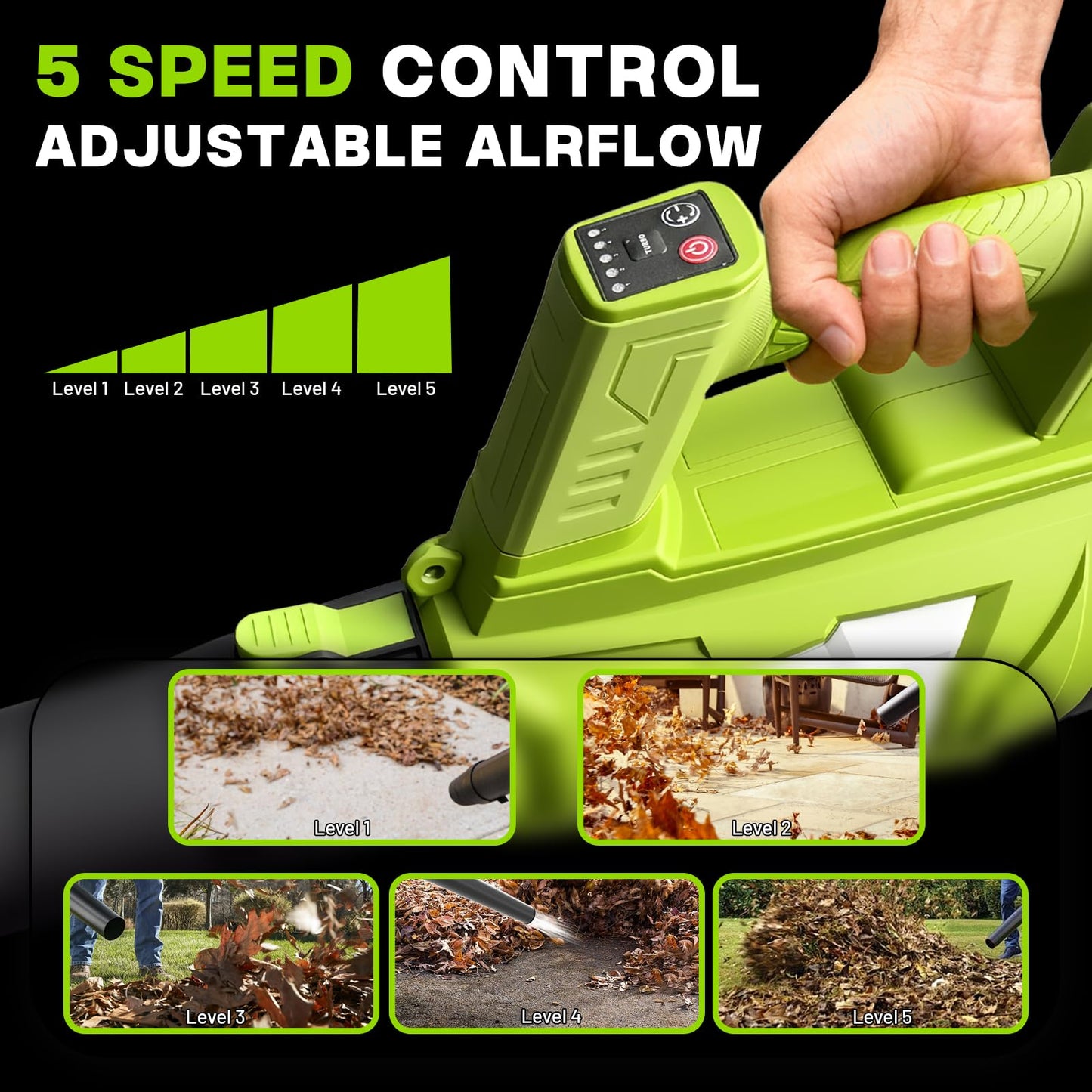 AskAids Cordless Leaf Blower with 2 x 4.5Ah Batteries and Charger, 5 Speed Modes, 1 x Adjustable Shoulder Strap, Lightweight Electric Leaf Blower for Blowing Lawn Care, Garden, Patio Cleaning