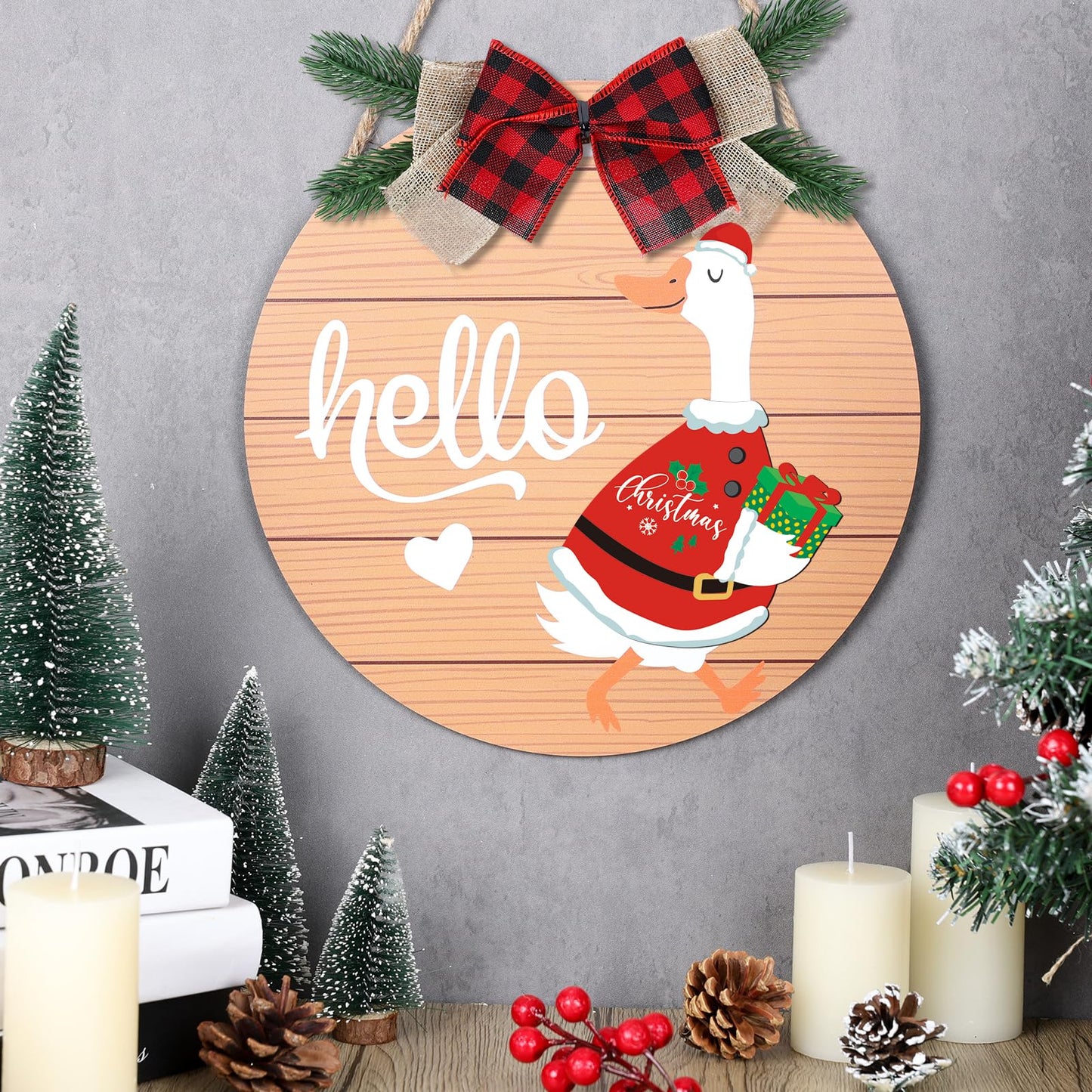 Seasonal Interchangeable Welcome Home Sign,Graduation Porch Goose Welcome Sign Front Door Decor With 4 Seasonal Wreaths and 32 Changeable Icons, Rustic Wood Wall Porch Hanger for Holiday Halloween Christmas Housewarming Gift