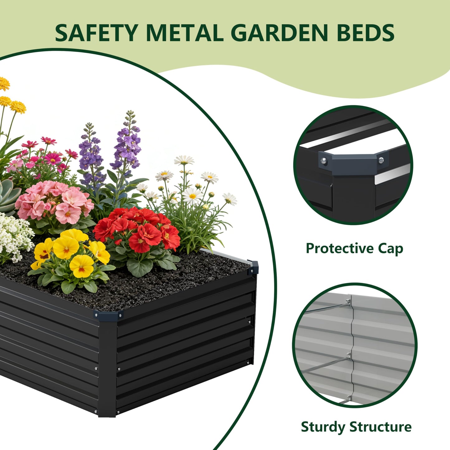 zunatu 4x3x1 ft(2 Pack) Galvanized Raised Garden Bed,Outdoor Planter Box Metal Patio Kit Planting Bed for Vegetables Flowers and Succulents,Black