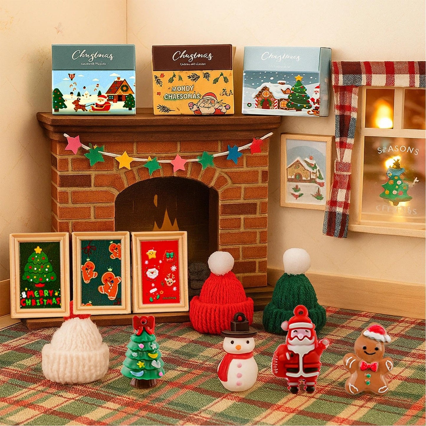 67Pcs Dollhouse Accessories Christmas Miniature Decorations 1:12 Doll House DIY Craft Mini Snowman Gift Boxes Fake Light Festival Holiday Party Favors Christm Gift for Children