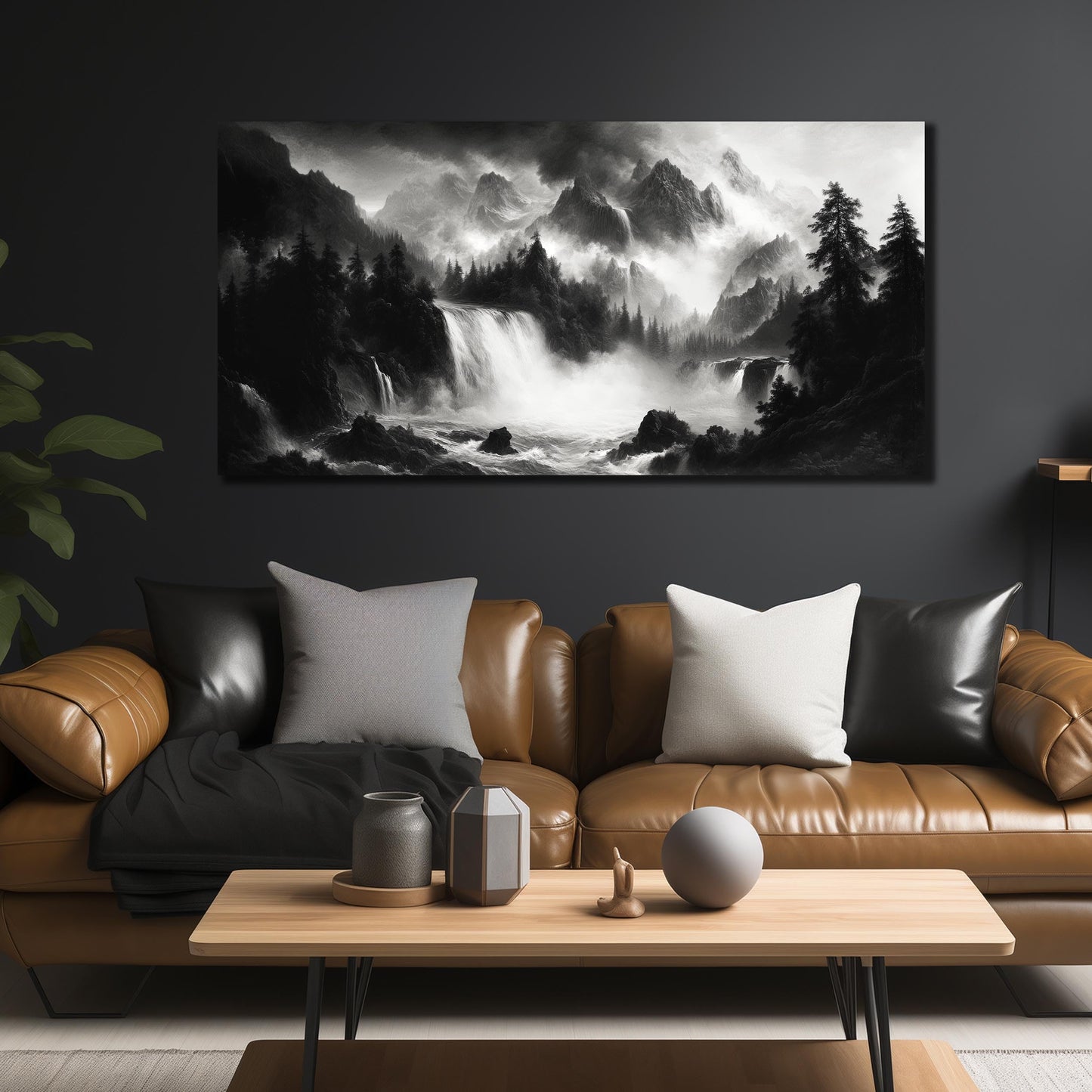 CPKATMT Natural Landscape Wall Decor for Living Room Black and White Mountain Wall Art for Office Large Waterfall Wall Art for Bedroom 29 x 58 Inch