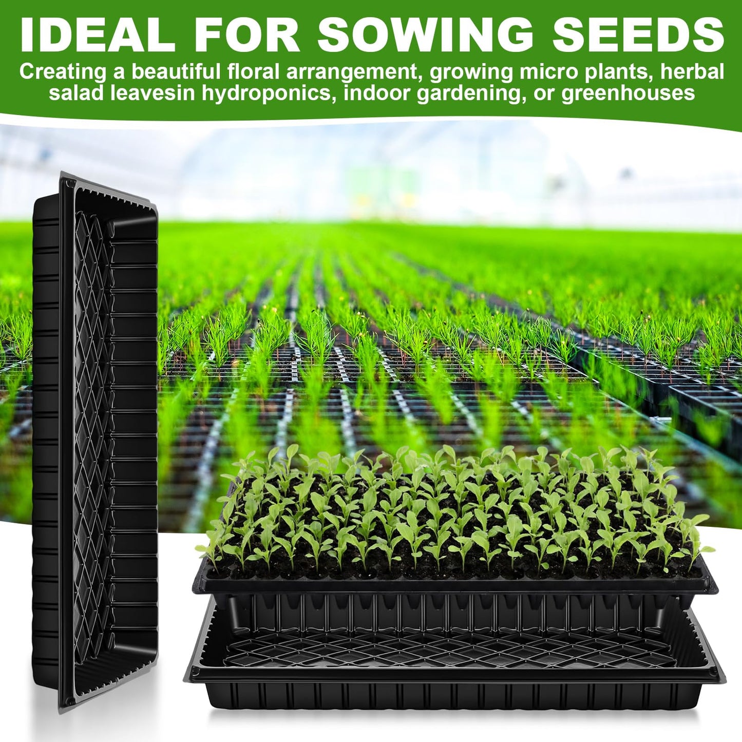 Vesici 20 Pack Seed Starter Trays, 200 Cell Seedling Trays with 1020 Flat Tray, Deep Plug Nursery Plant Pots for Germination, Water Collection, Indoor Outdoor Seed Starting & Transplanting