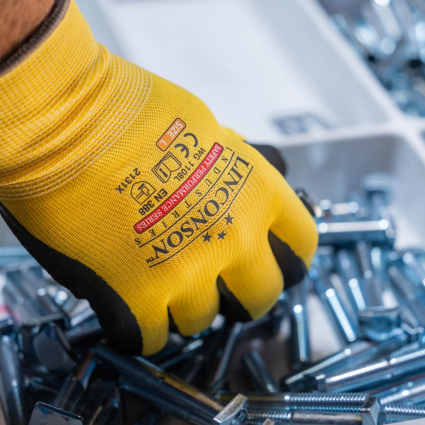 linconson 12 Pack Safety Performance Series Construction Mechanics Work Gloves (Yellow, S (Pack of 12))