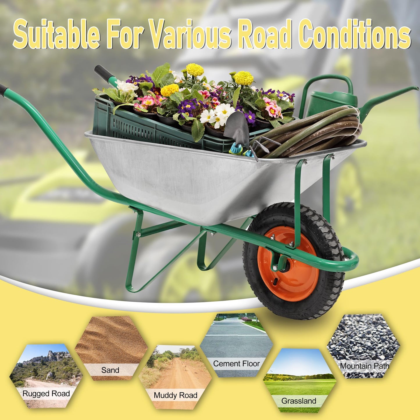 13" Flat Free Wheels for Gorilla Carts, 4.00-6 Solid Tires with 5/8" Bearings & 2.17" Offset Hub, Replacement for Garden Carts, Hand Truck, Yard Trailer, 2 Pack | Vypart
