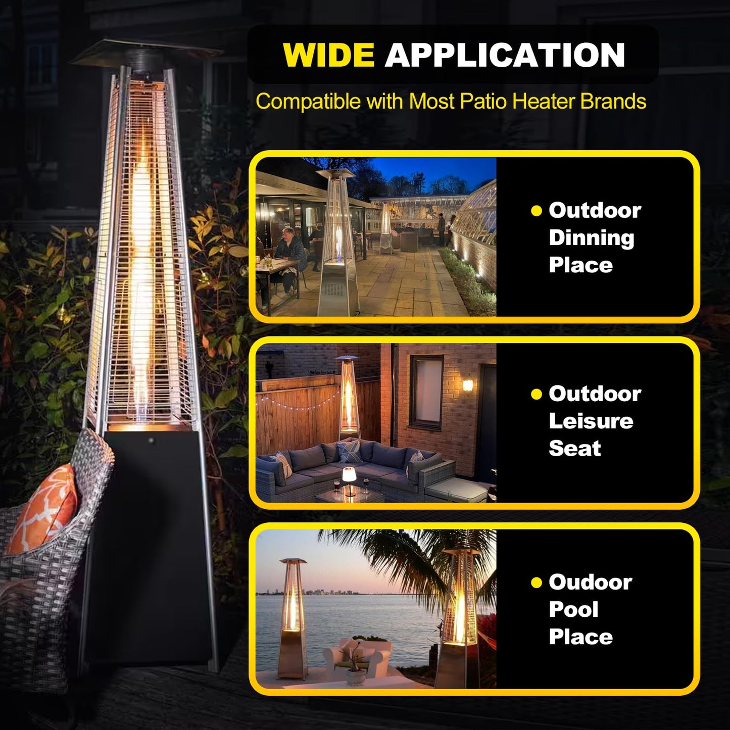 Patio Heater Glass Tube Replacement with Rubber Ring, 49.5″ Tall 4″ Diameter, Quartz Glass Tube Fit Four-Sided Pyramid Flame Outdoor Heaters Compatible with Hiland, Fire Sense