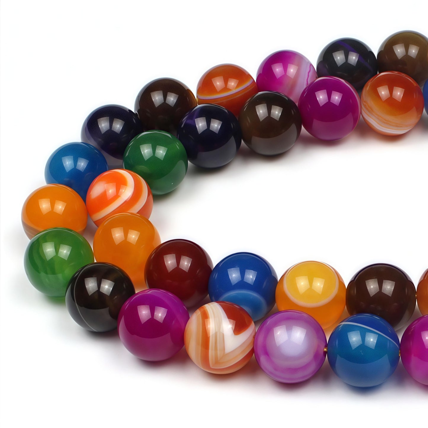 MJDCB Natural Multicolor Stripe Agate Beads Round Loose Beads for Jewelry Making DIY Bracelet Necklace (8mm)