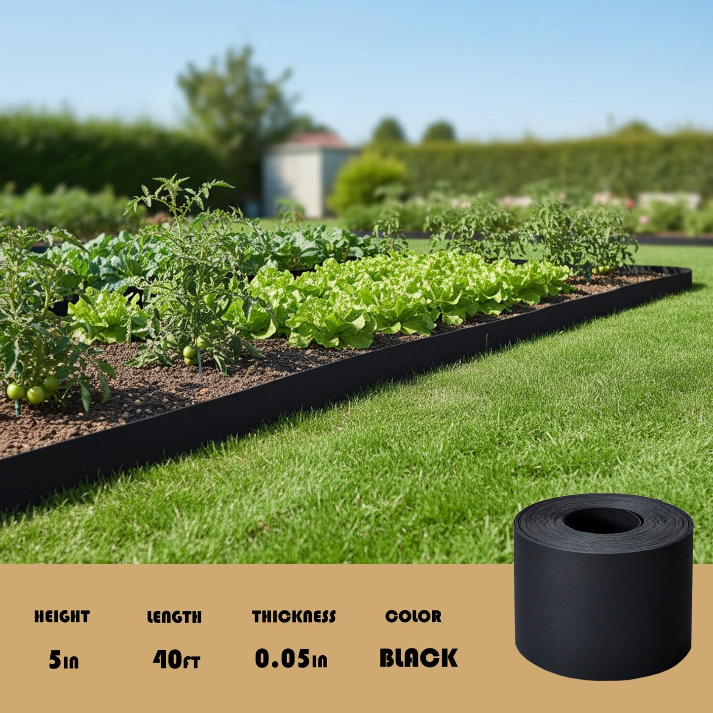 Plastic Garden Landscape Edging, 40ft Long × 5in High, Flexible PP Black Lawn Edging for Garden Borders