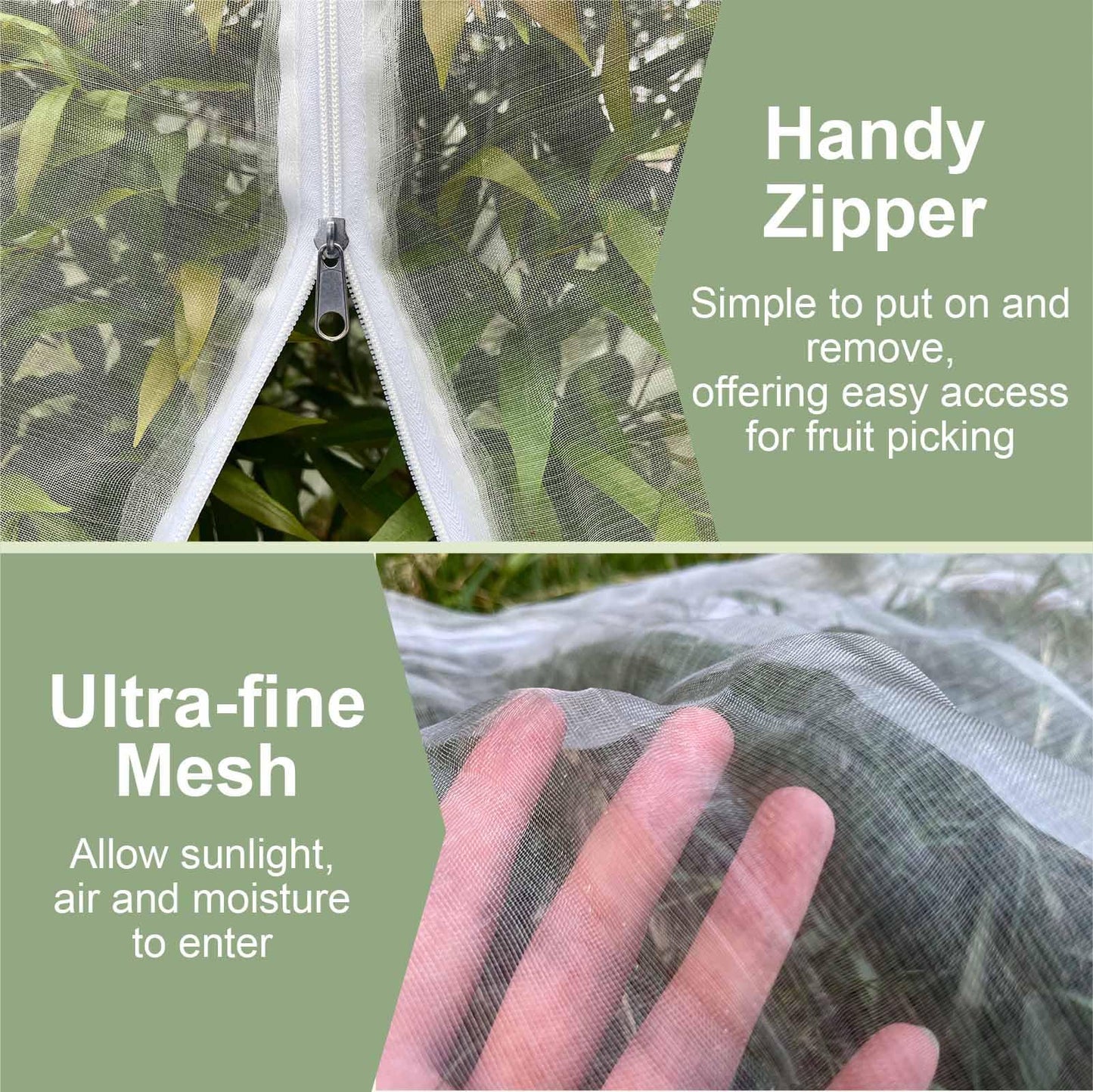 Homoda Fruit Tree Netting Cover with Zipper & Drawstring, 2 Packs 6ft x 6ft Insect Bird Barrier Netting for Garden Protection, Ultra Fine Mesh Garden Netting